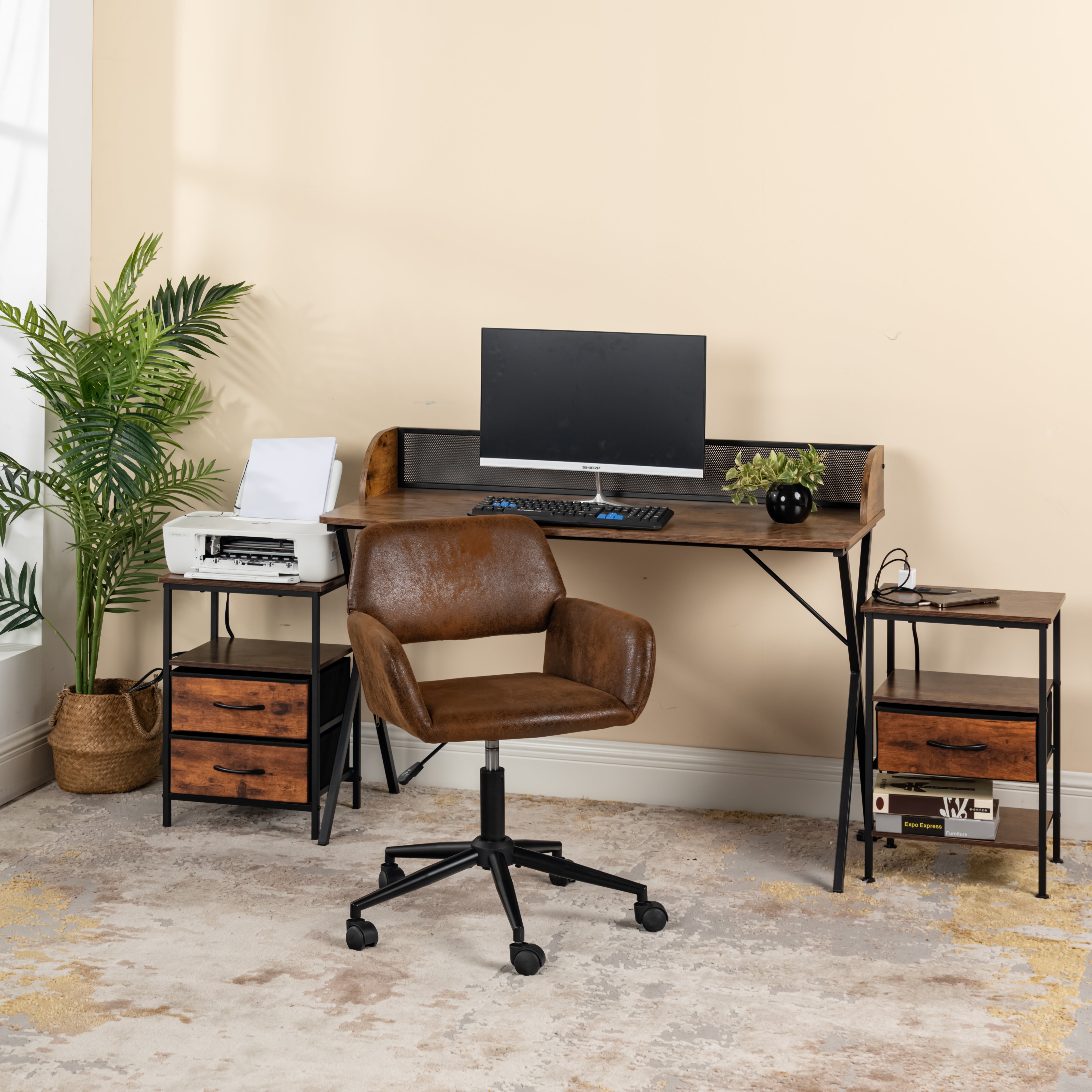 Homy Casa ANBY Nightstand Side Table with USB Charging Port and Open Shelf Storage Set of 2