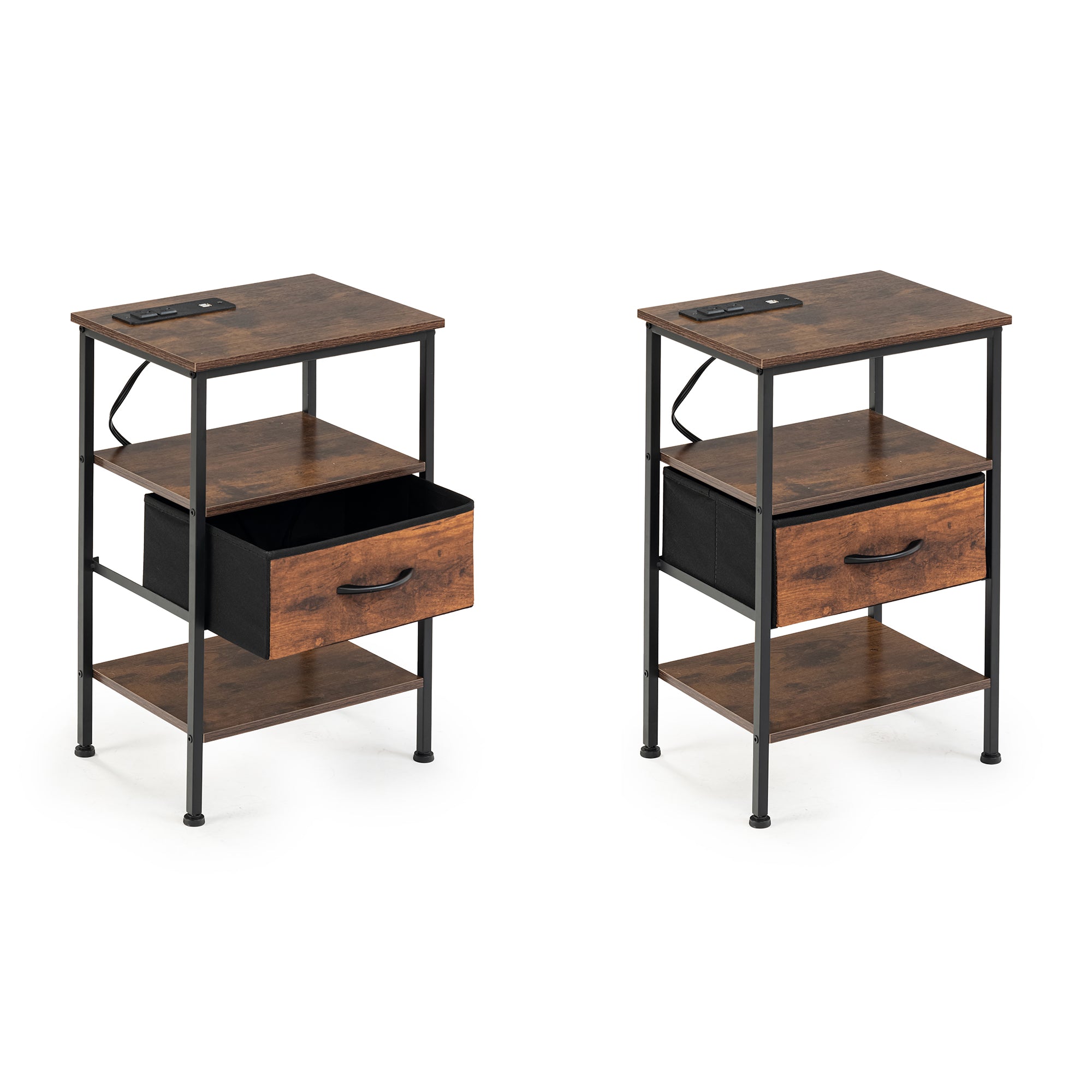 Homy Casa ANBY Nightstand Side Table with USB Charging Port and Open Shelf Storage Set of 2