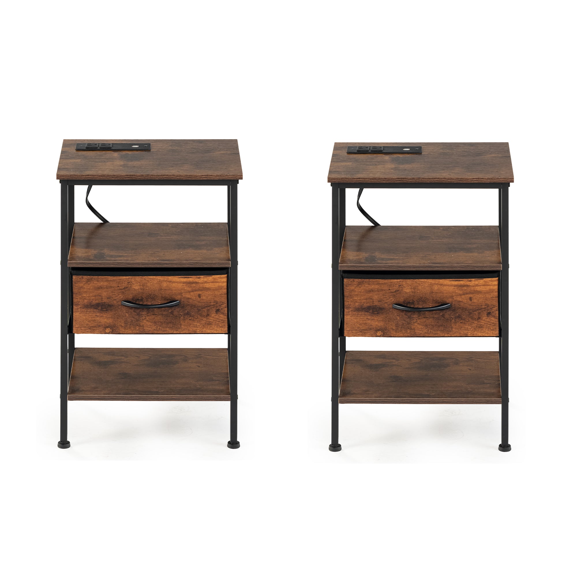 Homy Casa ANBY Nightstand Side Table with USB Charging Port and Open Shelf Storage Set of 2