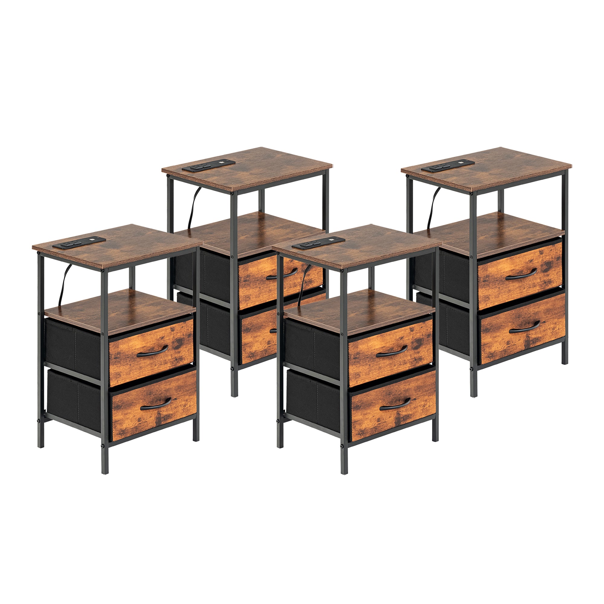 Homy Casa ANBY Nightstand 23.62" Side Table with Charging Station and Storage Drawers