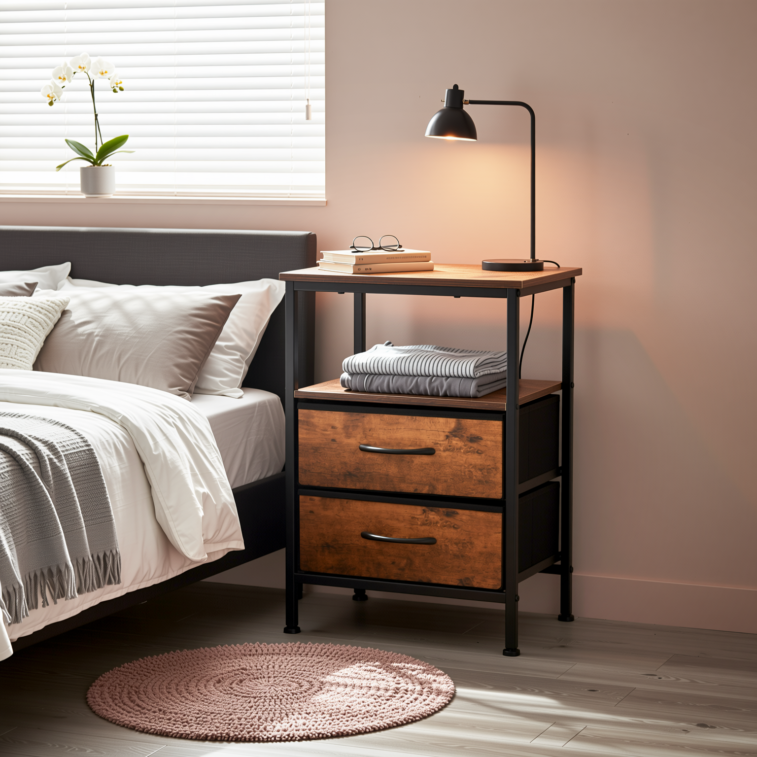 ANBY2 2PC End Table Nightstand Storage Table with 2 Drawers and Shelf