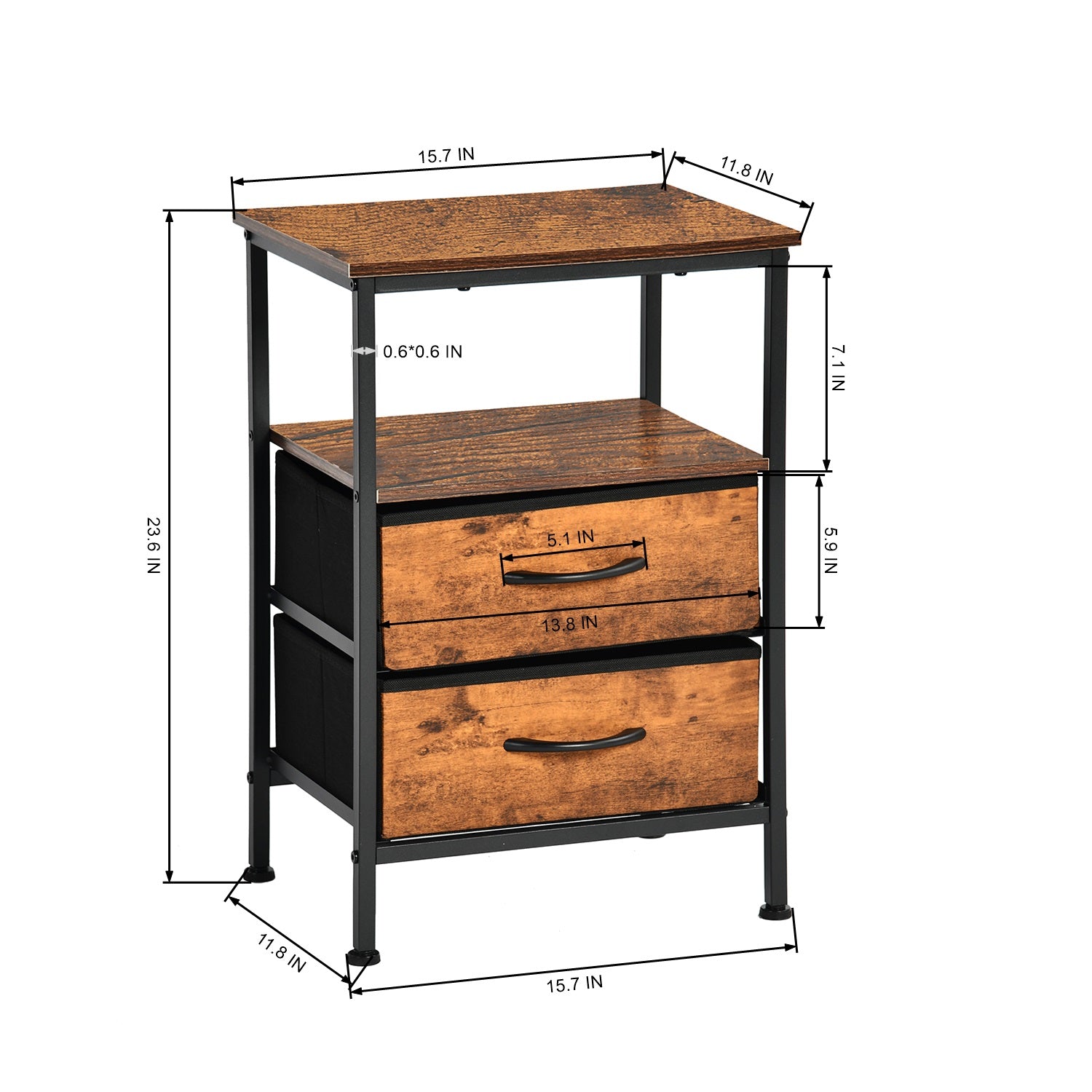 ANBY2 2PC End Table Nightstand Storage Table with 2 Drawers and Shelf