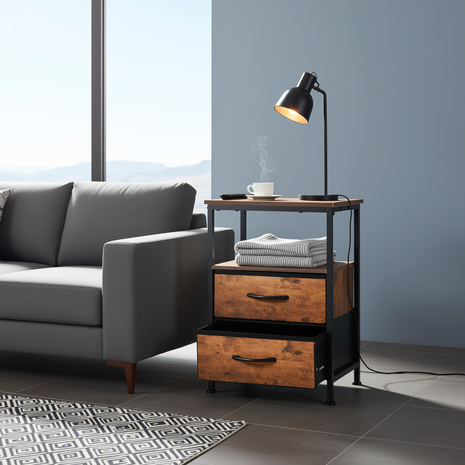 ANBY2 2PC End Table Nightstand Storage Table with 2 Drawers and Shelf