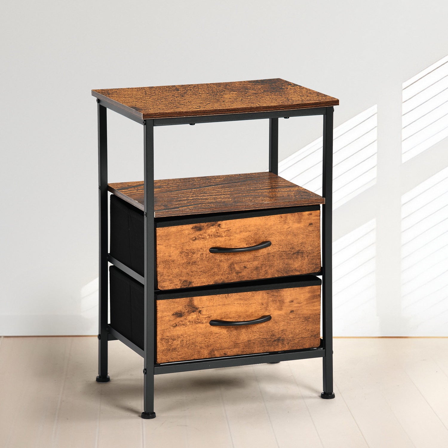 ANBY2 2PC End Table Nightstand Storage Table with 2 Drawers and Shelf