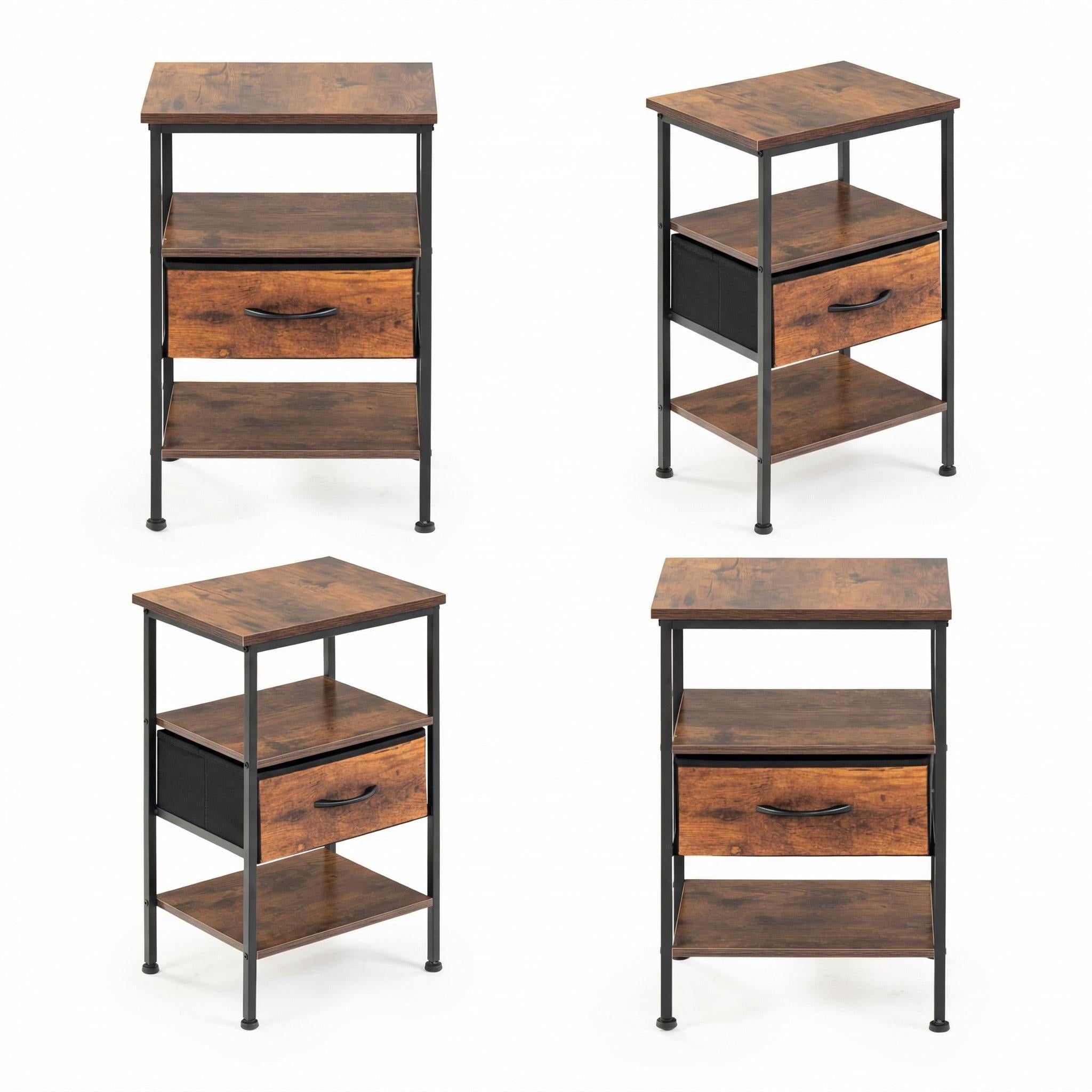 Homy Casa ANBY End Table Nightstand Storage Table with Drawer and Shelf Set of 2/4