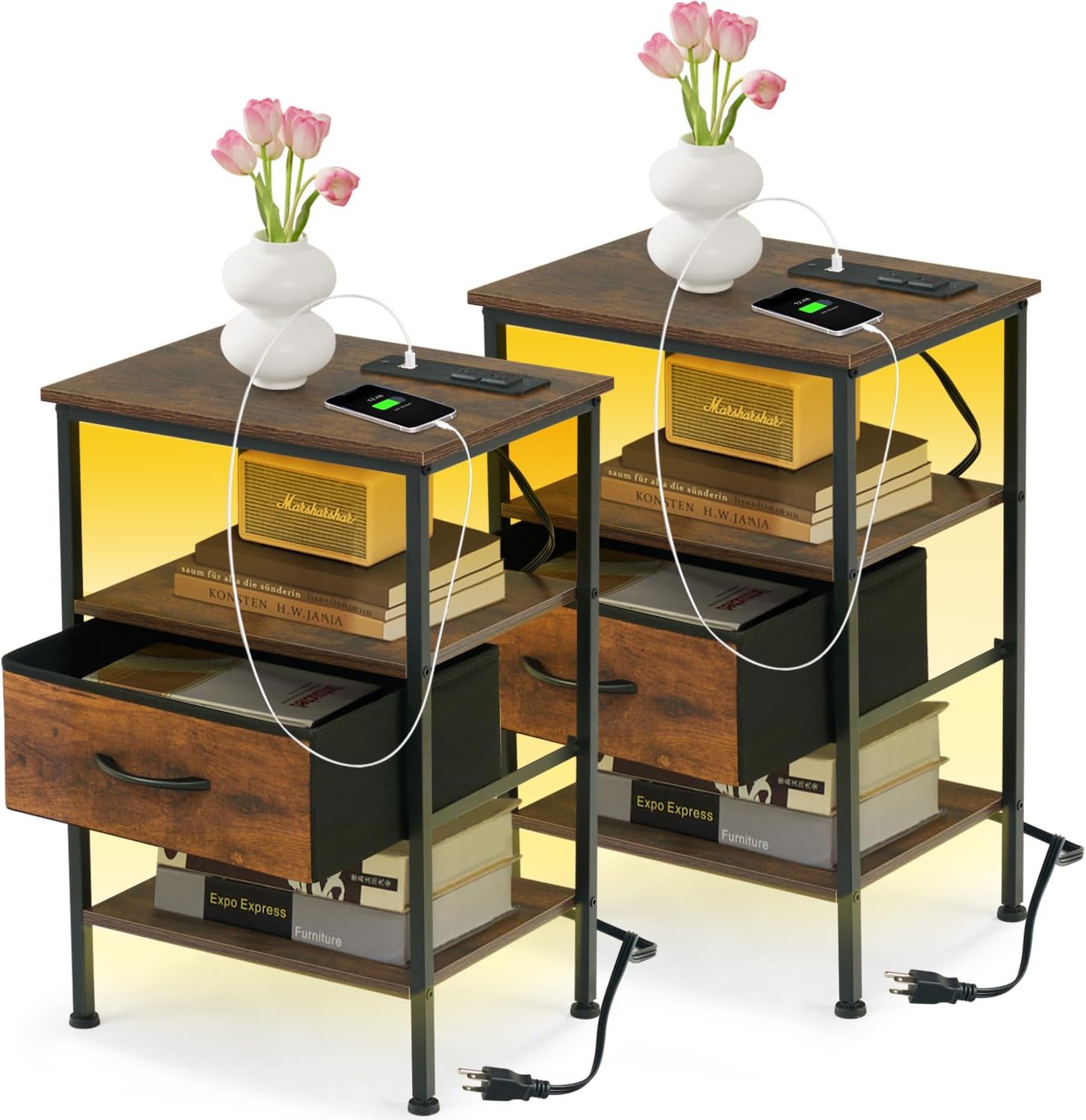 ANBY Nightstand with USB Port and Open Shelf Storage