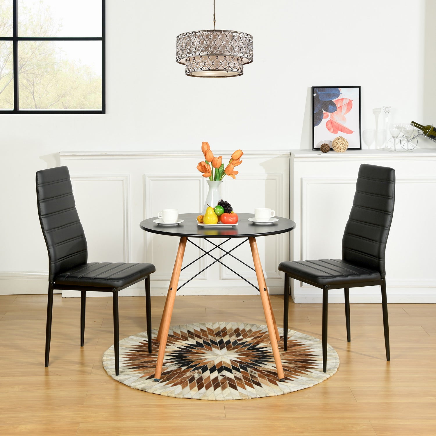 ANN High Back Dining Chairs, Padded Fabric Seats with Black Metal Legs Set of 2/4/6