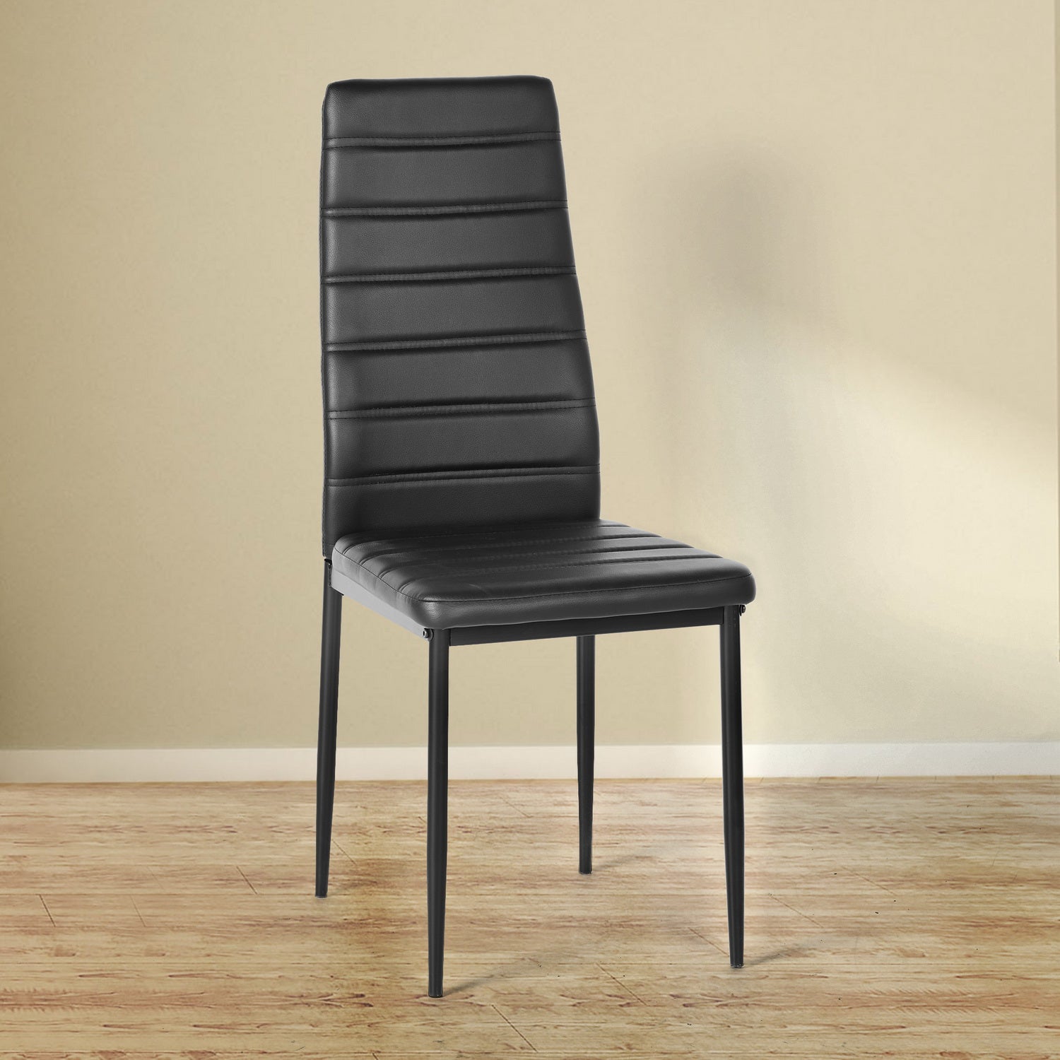 Homy Casa ANN 2PC High Back Dining Chairs, Padded Fabric Seats with Black Metal Legs, Black