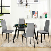 ANN Set of 4 High Back Dining Chairs, Padded Fabric Seats with Black Metal Legs, Modern Kitchen Chairs, Gray