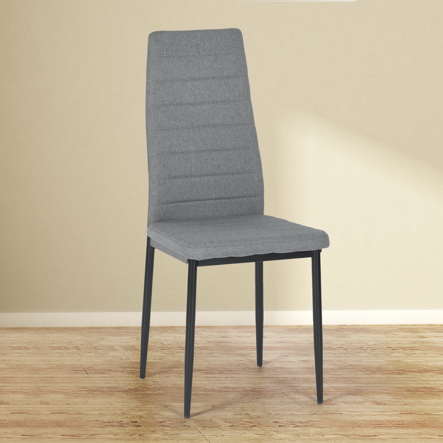 ANN Set of 4 High Back Dining Chairs, Padded Fabric Seats with Black Metal Legs, Modern Kitchen Chairs, Gray