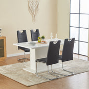 set of four black pvc dining chairs with curved backrest and handle-modern design with sturdy metal legs for dining or office use