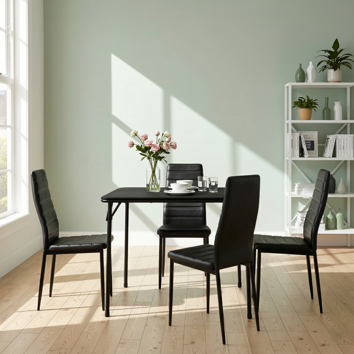 Homy Casa ANN Black PVC Dining Table Set "33.9'' x 33.9'' x 28''" for Kitchen and Dining Room