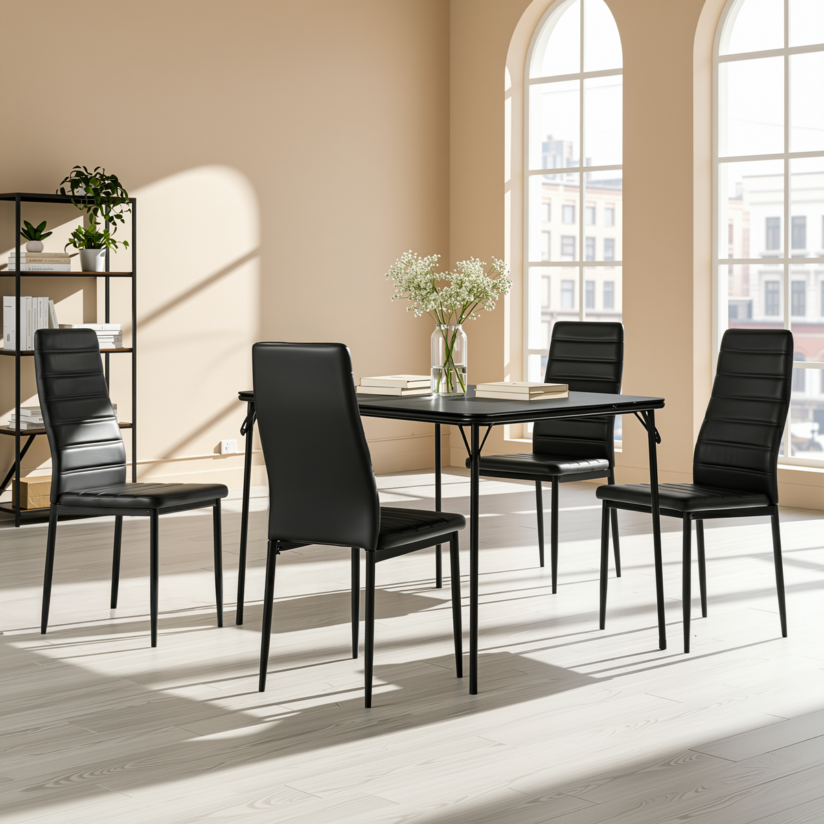 Homy Casa ANN Black PVC Dining Table Set "33.9'' x 33.9'' x 28''" for Kitchen and Dining Room