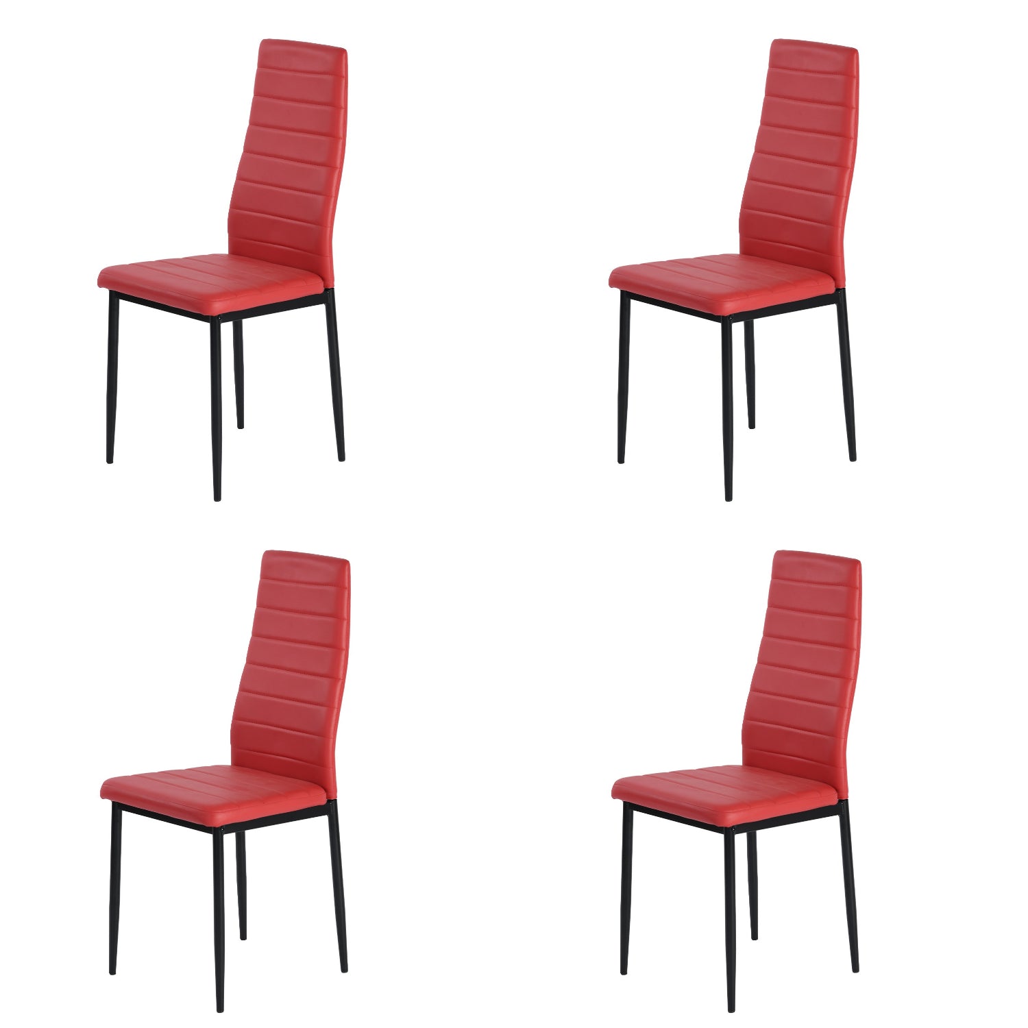 ANN Set of 4 High Back Dining Chairs, Padded Fabric Seats with Black Metal Legs, Modern Kitchen Chairs, Gray