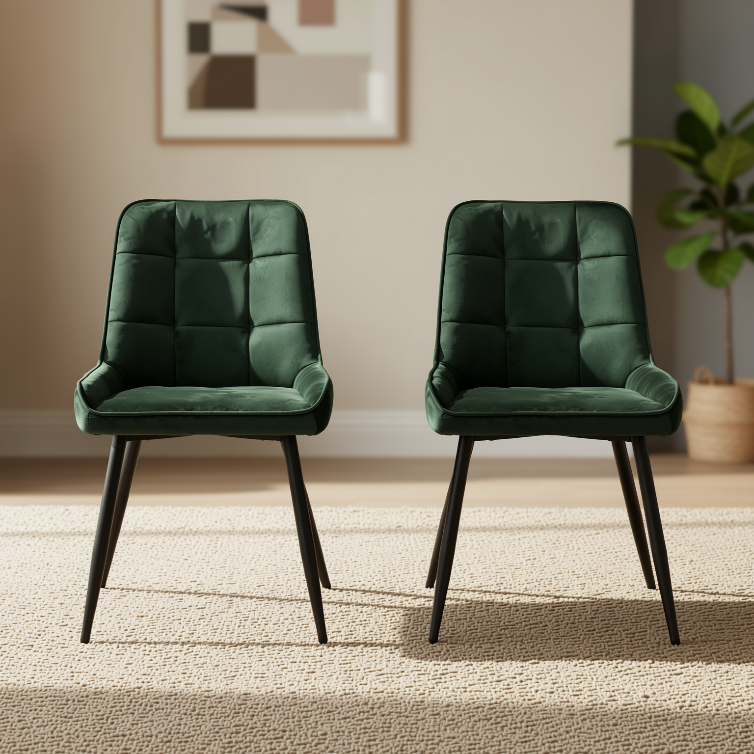ARALIA Velvet Accent Chair Modern Green Upholstered Dining Chair Black Base