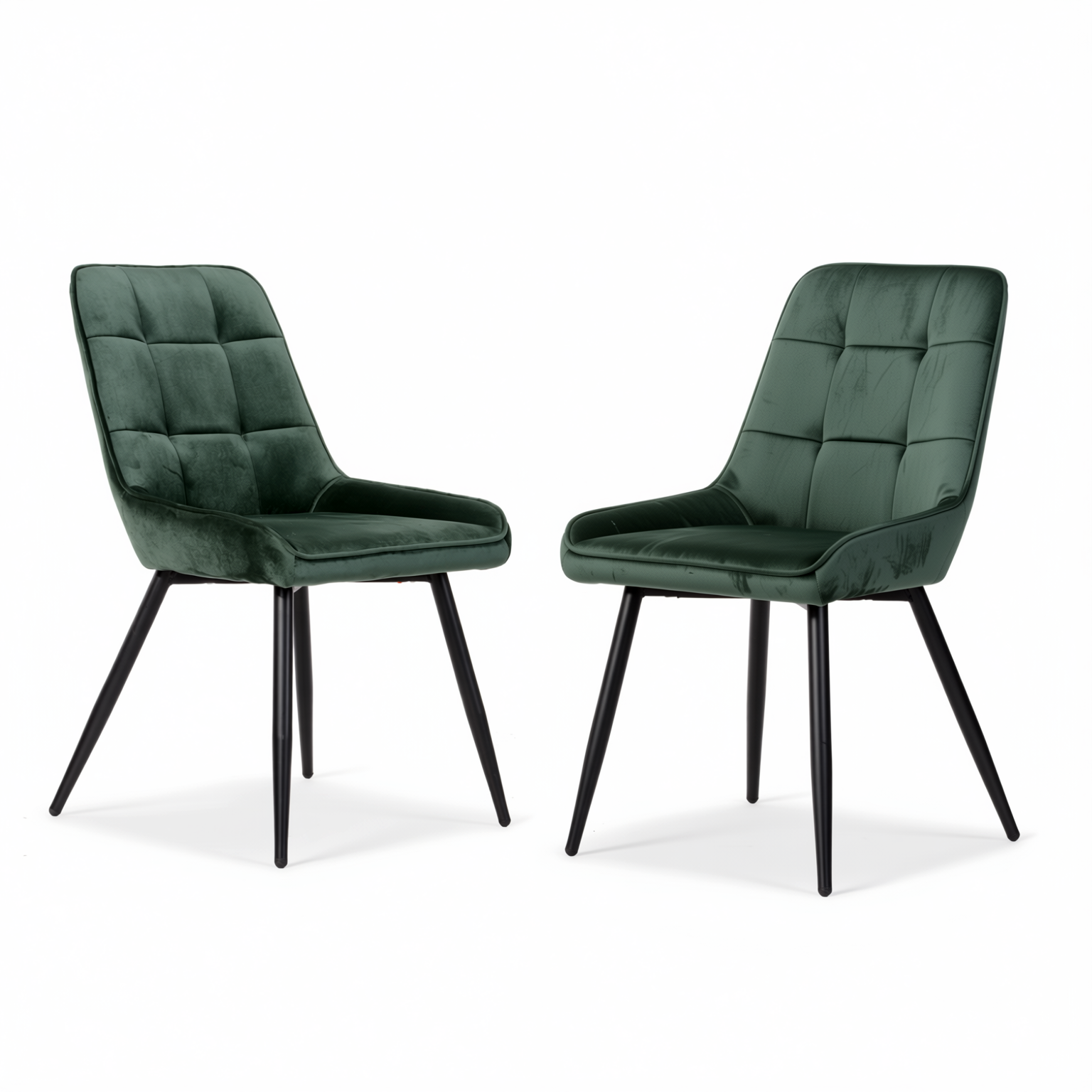 Homy Casa ARALIA 2PC GREEN Velvet Dining Chairs with Piping Details and Black Base