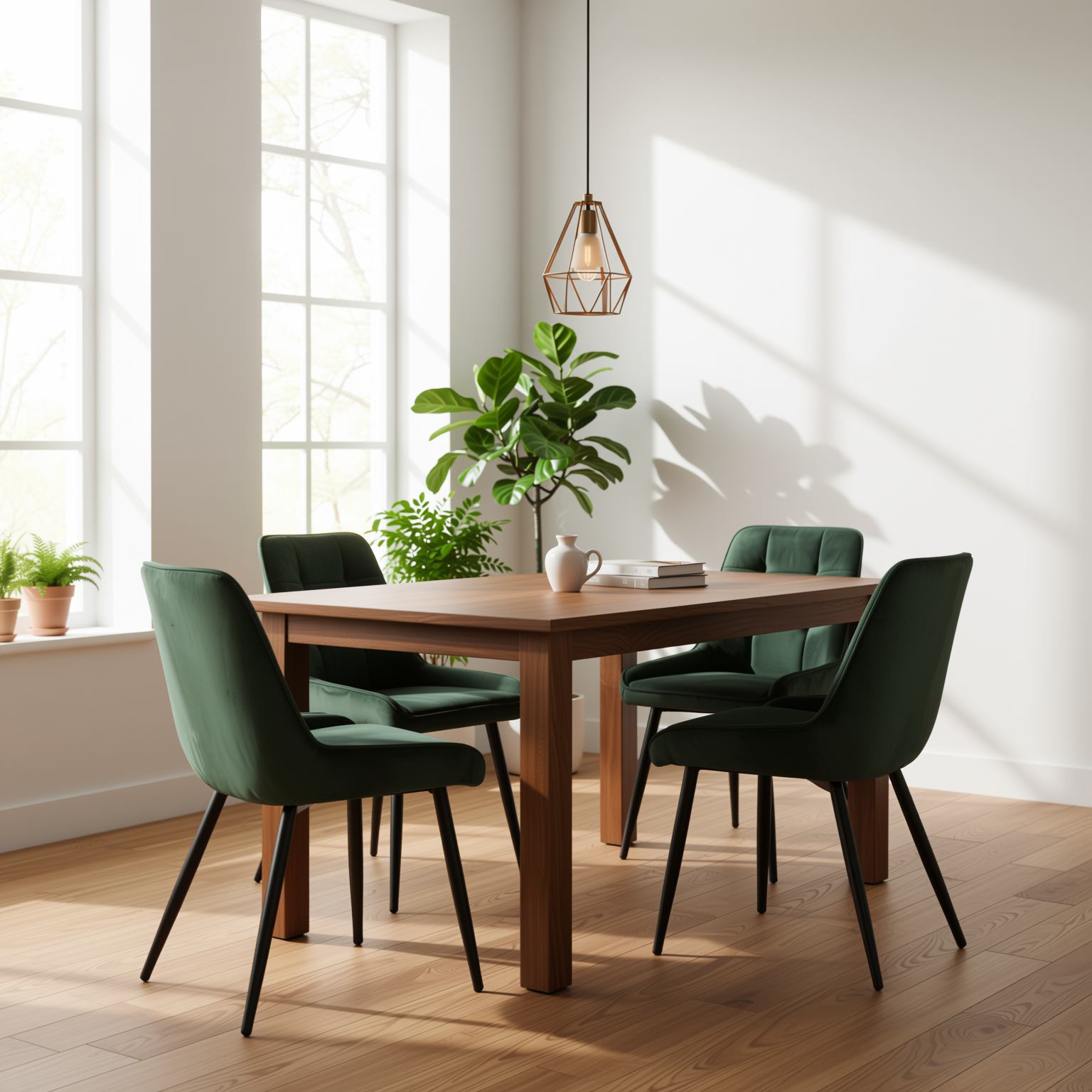 Homy Casa ARALIA 2PC GREEN Velvet Dining Chairs with Piping Details and Black Base