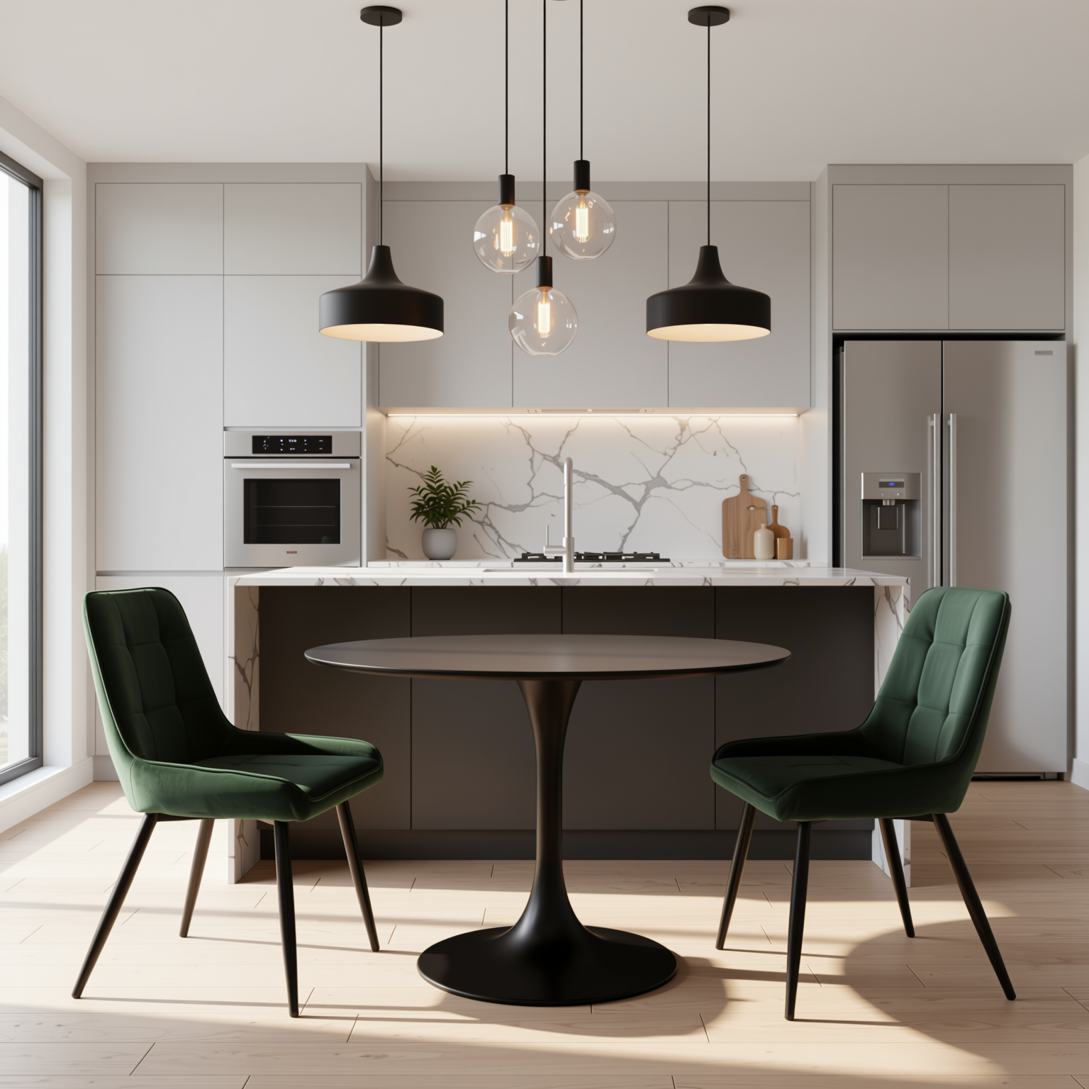 Homy Casa ARALIA 2PC GREEN Velvet Dining Chairs with Piping Details and Black Base