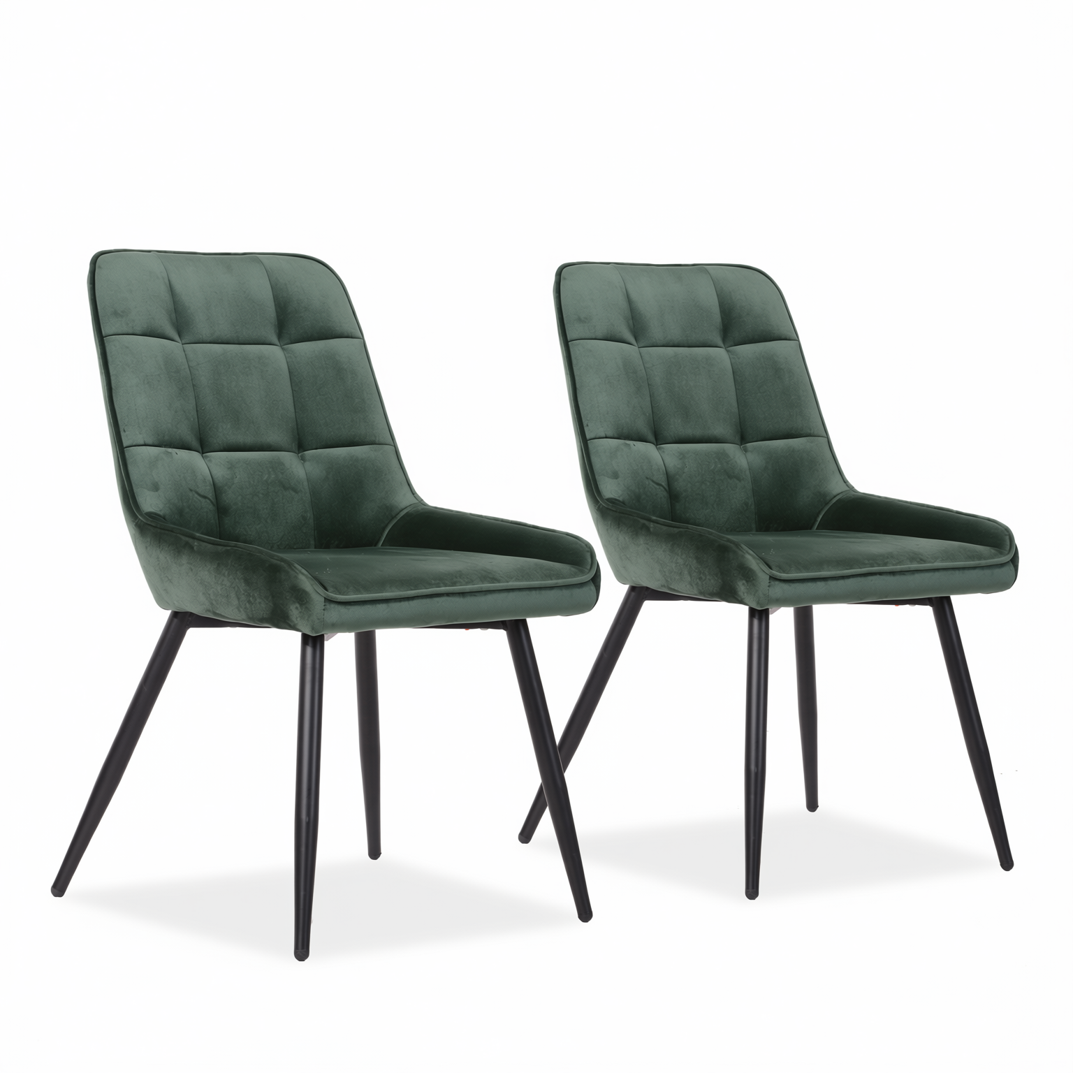 Homy Casa ARALIA 2PC GREEN Velvet Dining Chairs with Piping Details and Black Base