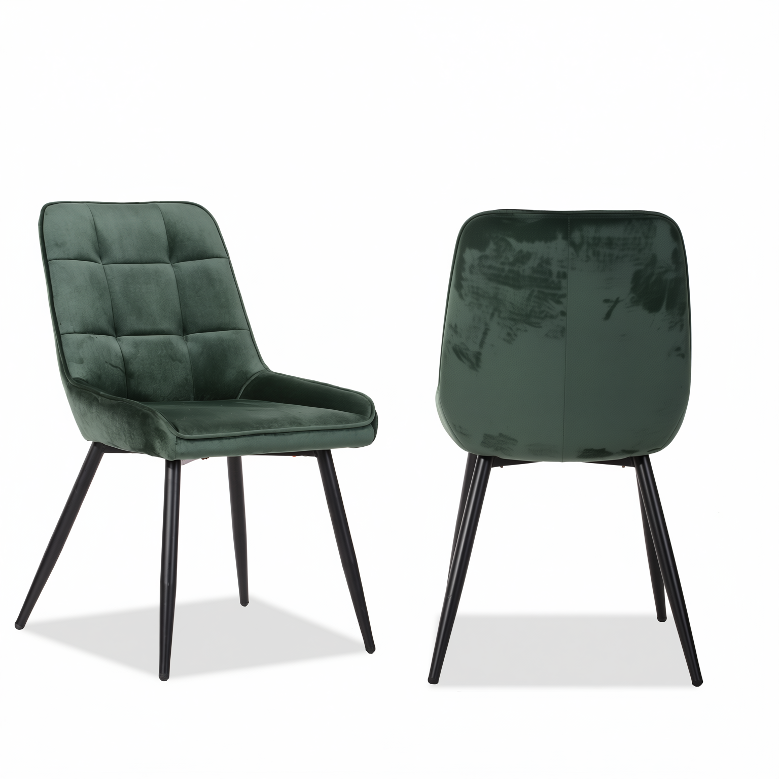 Homy Casa ARALIA 2PC GREEN Velvet Dining Chairs with Piping Details and Black Base