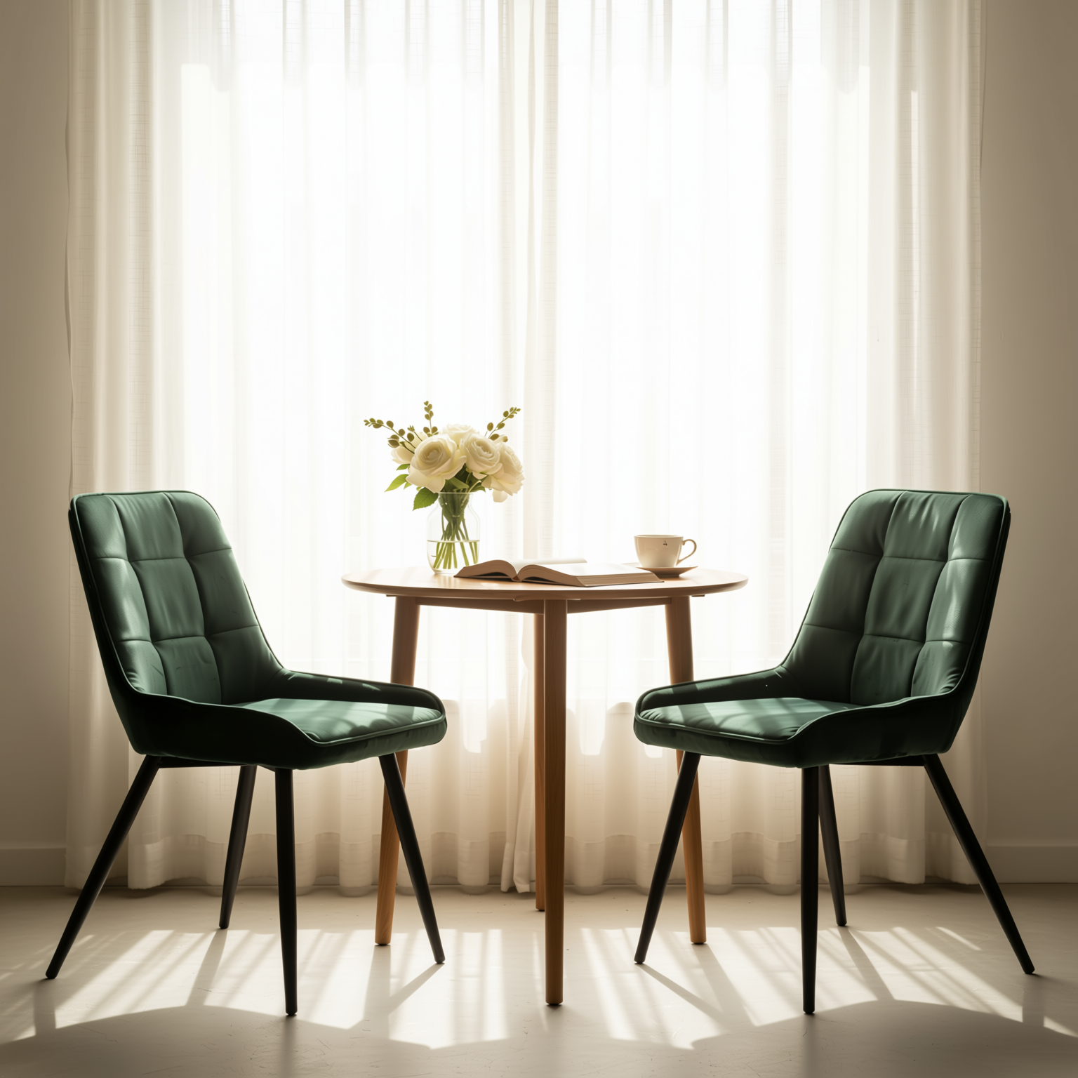 Homy Casa ARALIA 2PC GREEN Velvet Dining Chairs with Piping Details and Black Base