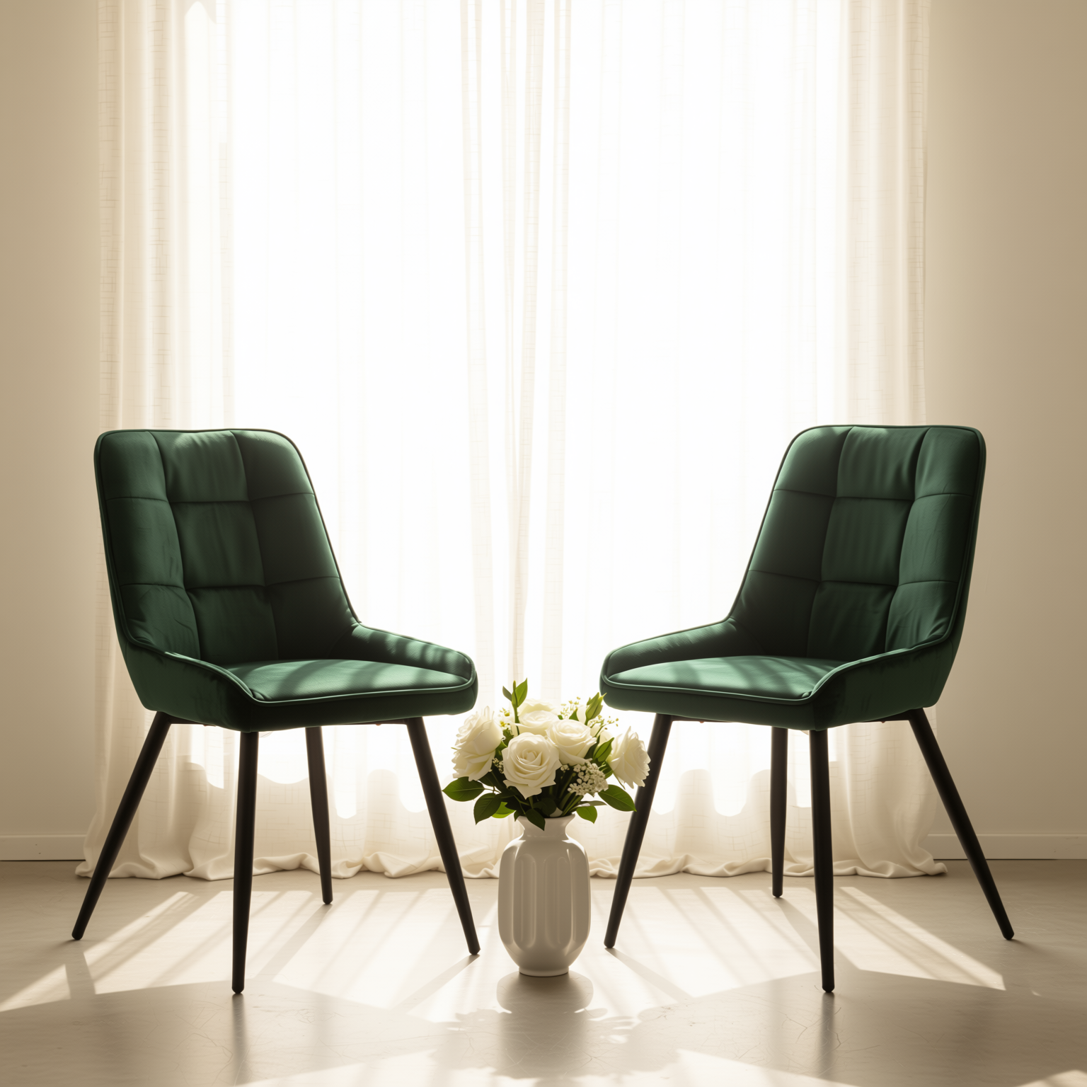 ARALIA Velvet Accent Chair Modern Green Upholstered Dining Chair Black Base