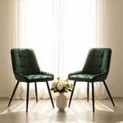 ARALIA Velvet Accent Chair Modern Green Upholstered Dining Chair Black Base
