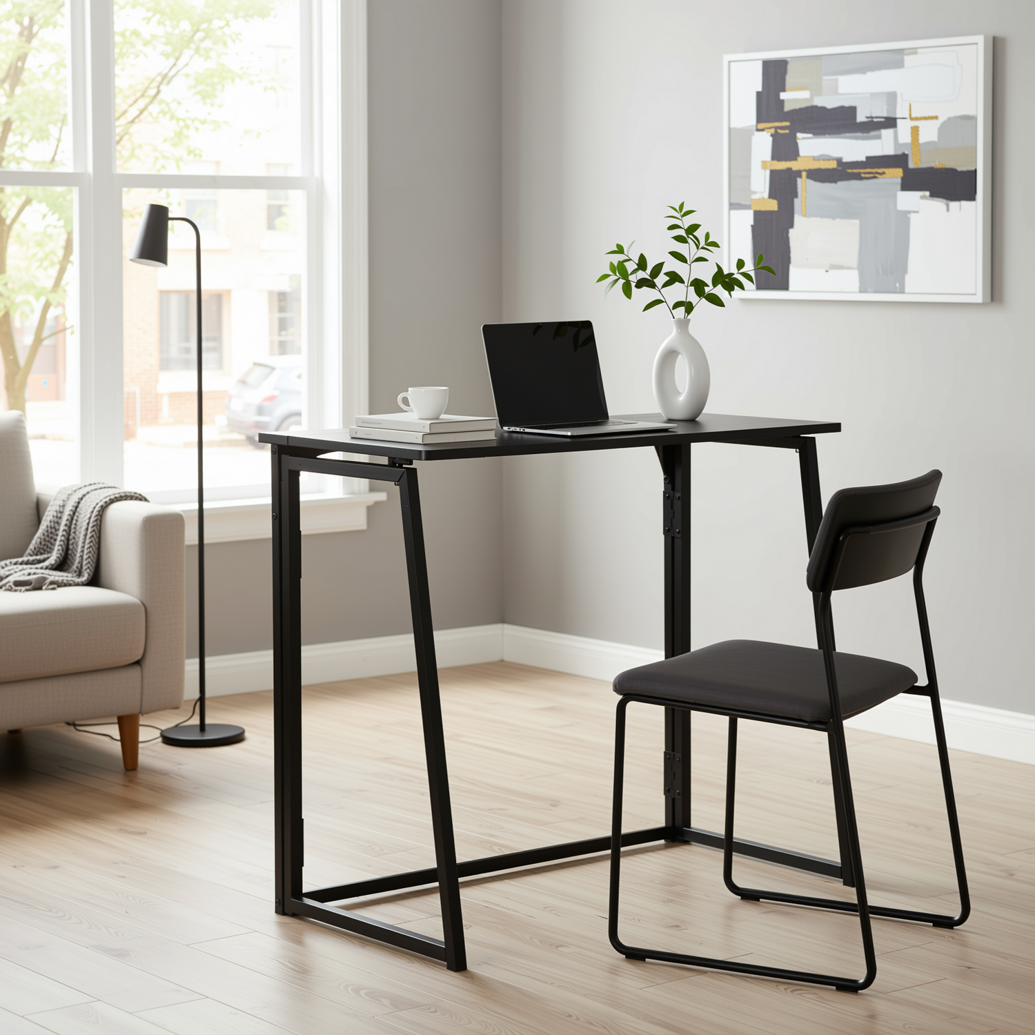 Ascoli 31.4“ Folding Desk Computer Table MDF Table top with Metal Base