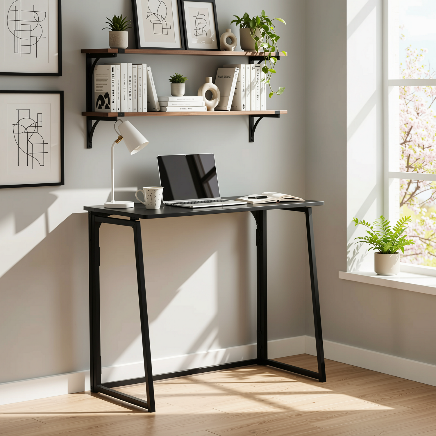 Ascoli 31.4“ Folding Desk Computer Table MDF Table top with Metal Base