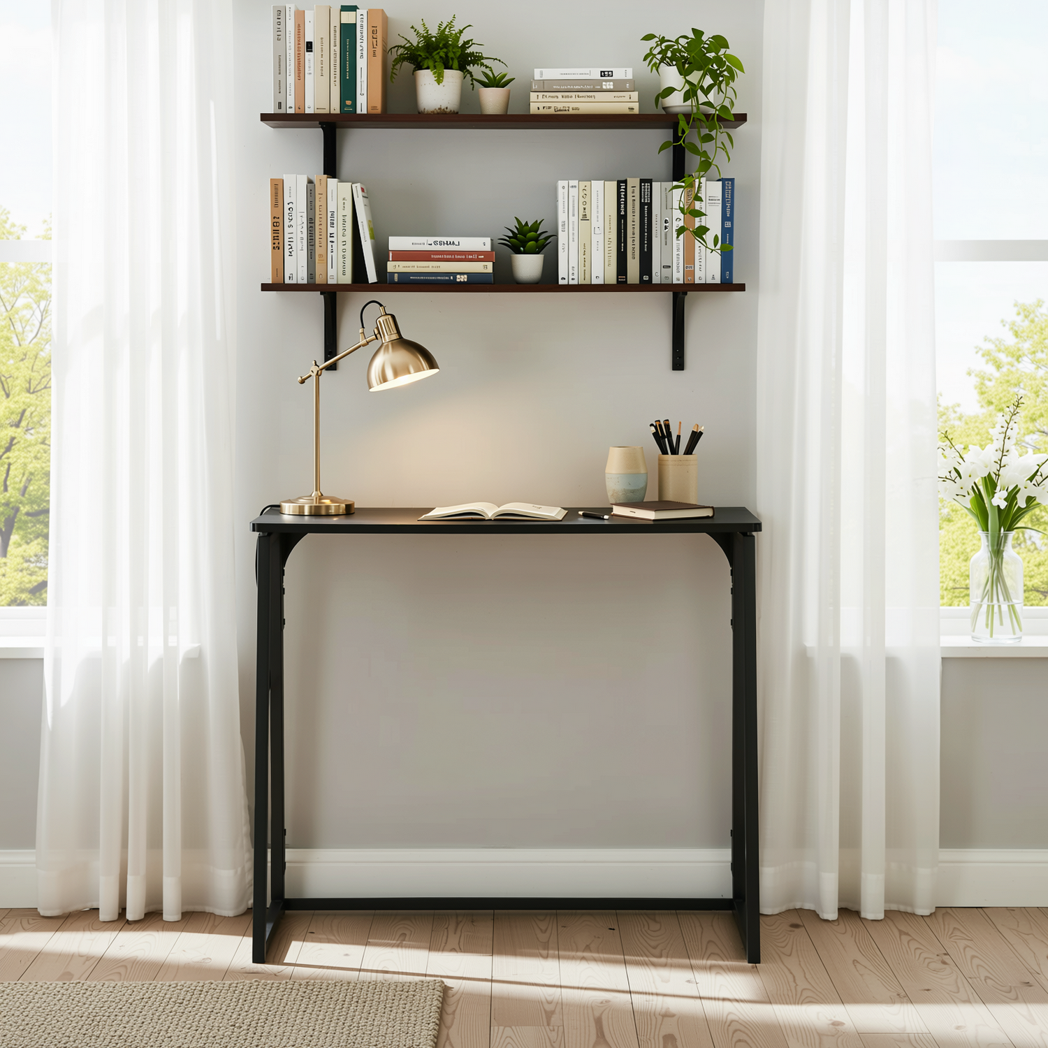 Ascoli 31.4“ Folding Desk Computer Table MDF Table top with Metal Base