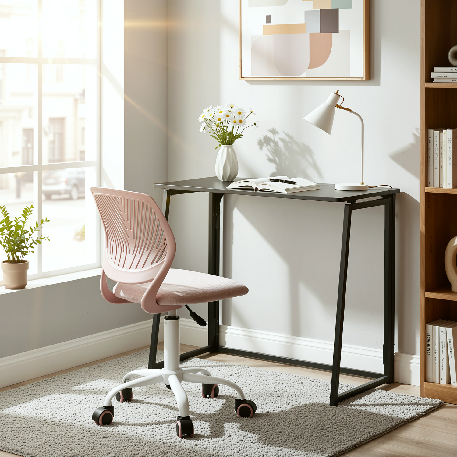 Ascoli 31.4“ Folding Desk Computer Table MDF Table top with Metal Base