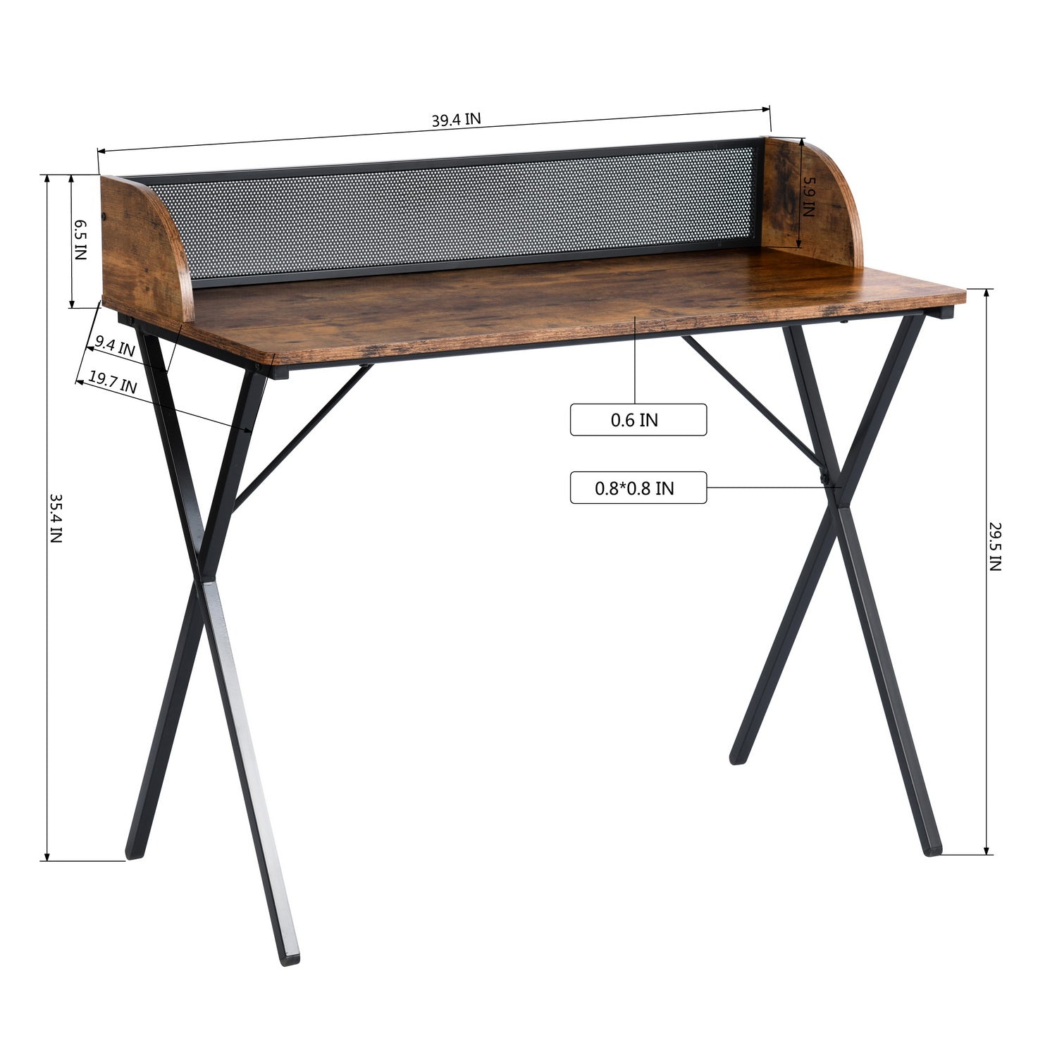 Homy Casa AVA Mesh 39.4” Vintage Brown Computer Desk for Home Office Workspace Open Box