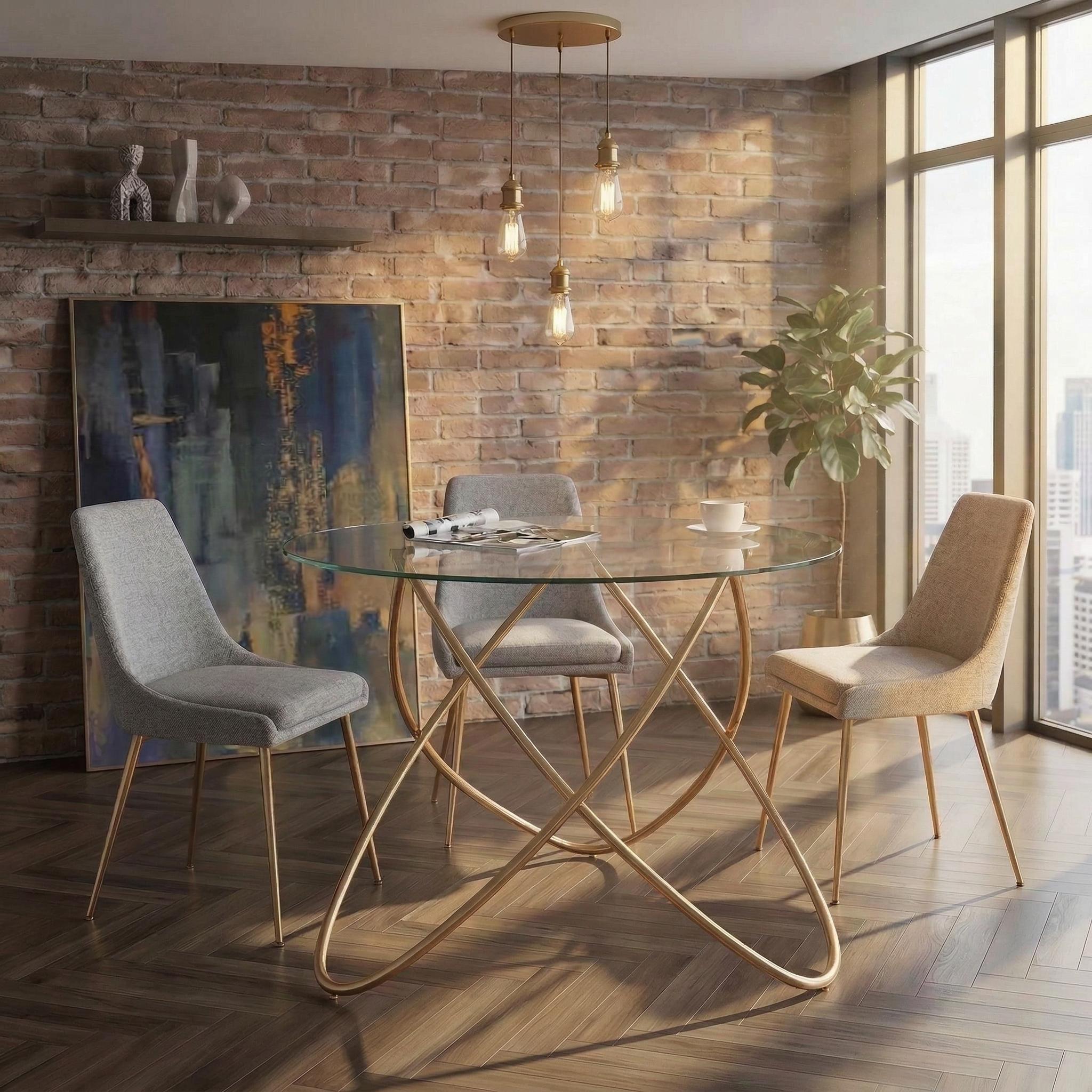 Adriatic 35" Round Glass Dining Table with Gold Metal Base