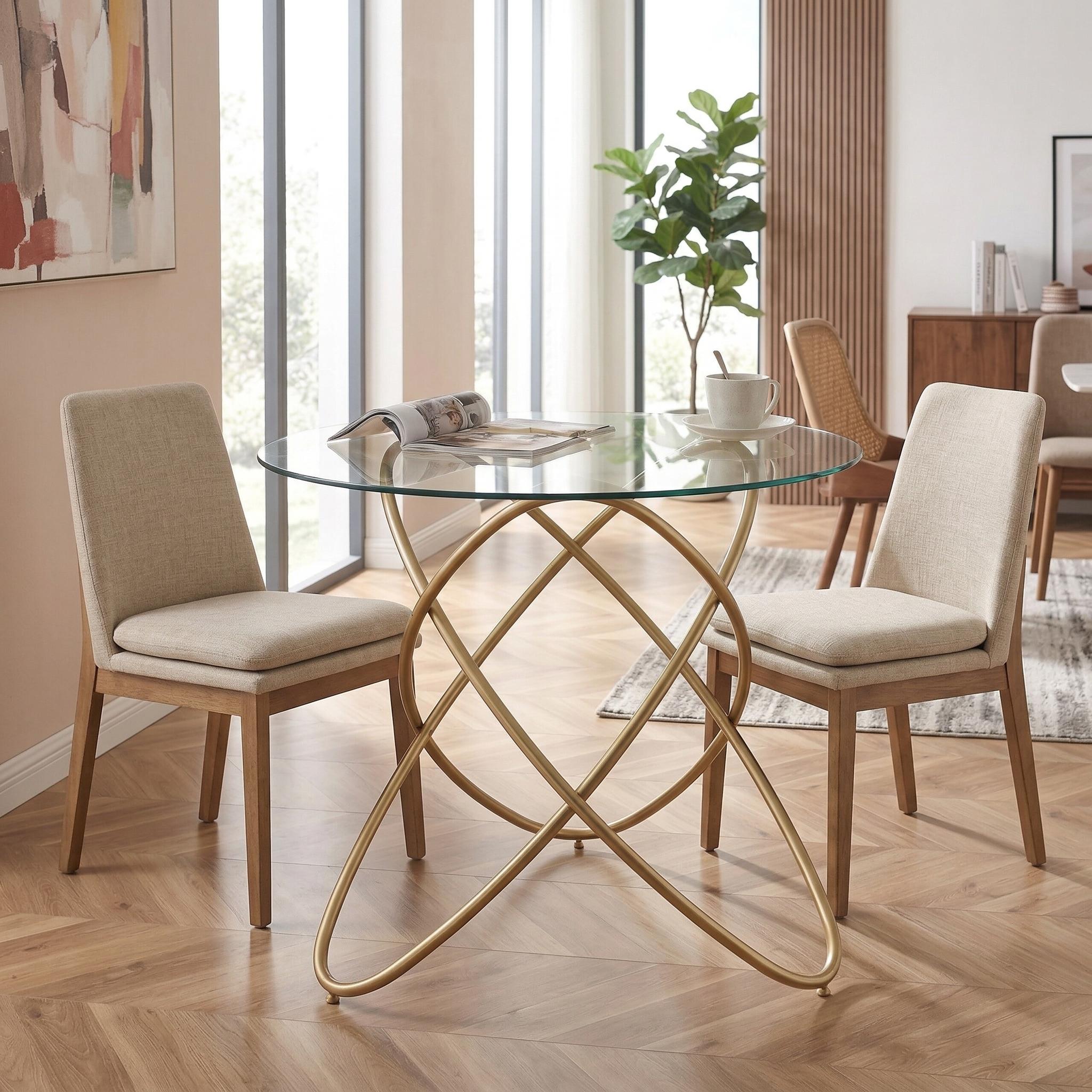 Adriatic 35" Round Glass Dining Table with Gold Metal Base