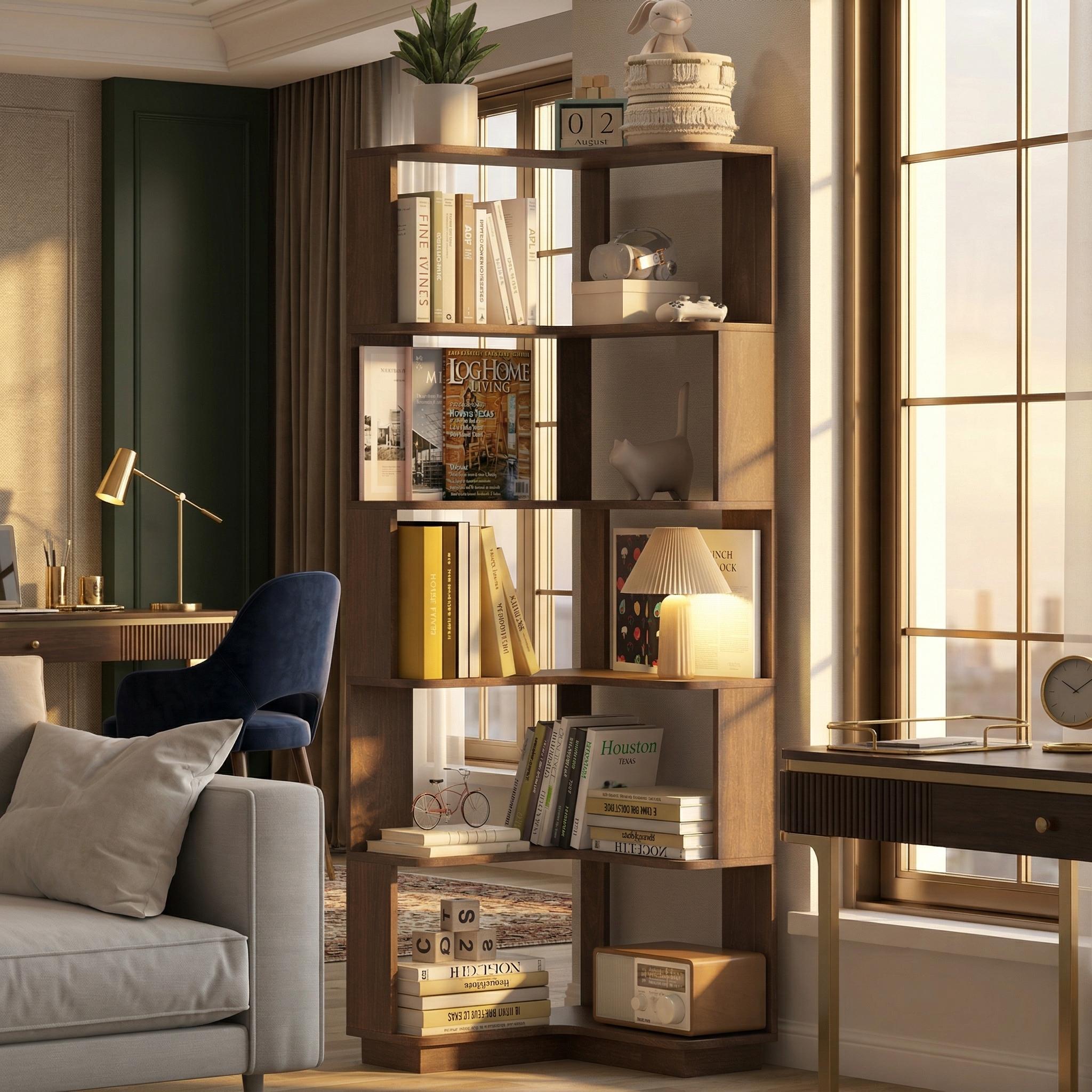 Agora 65" 6-Tier L-Shaped Corner Bookshelf