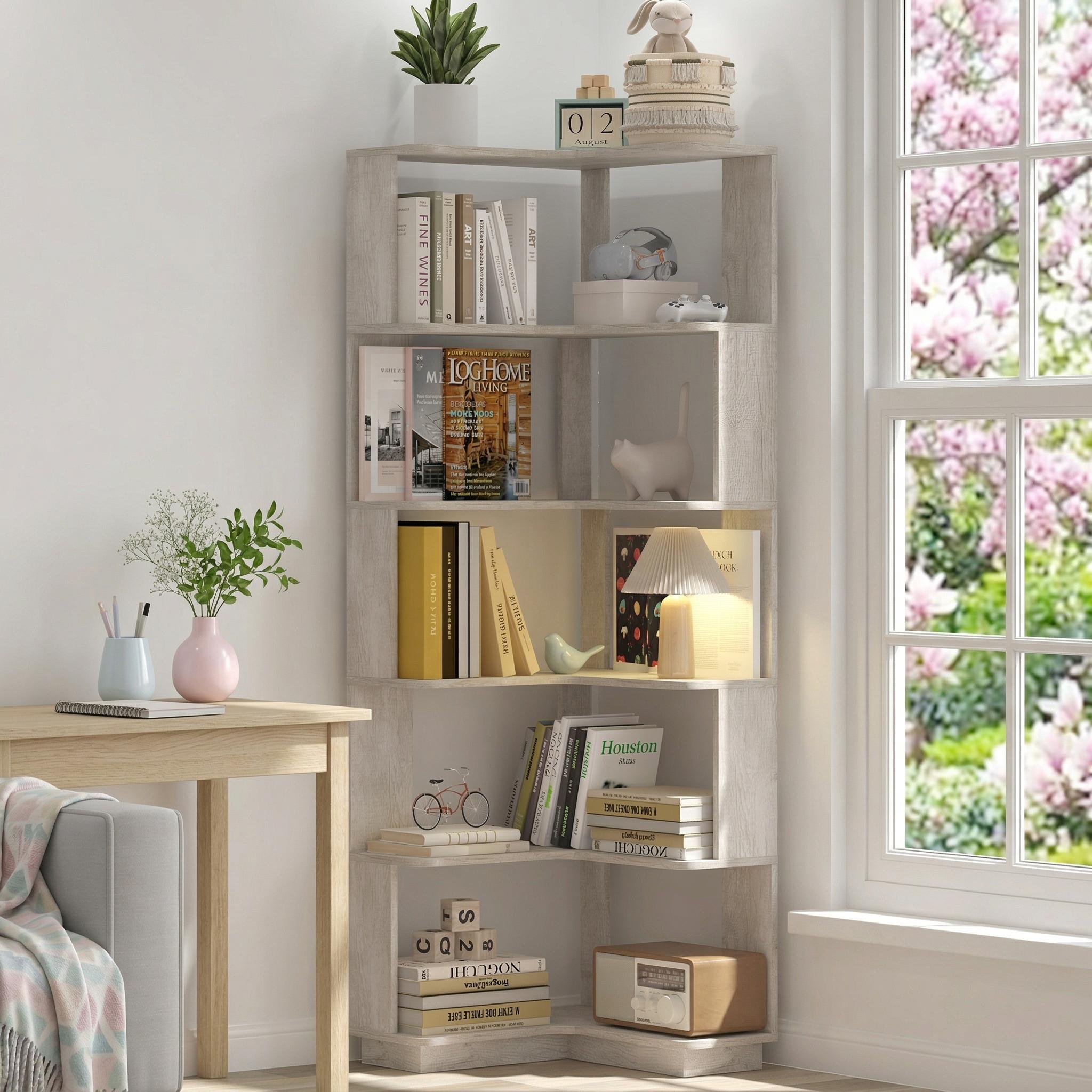 Agora 65" 6-Tier L-Shaped Corner Bookshelf