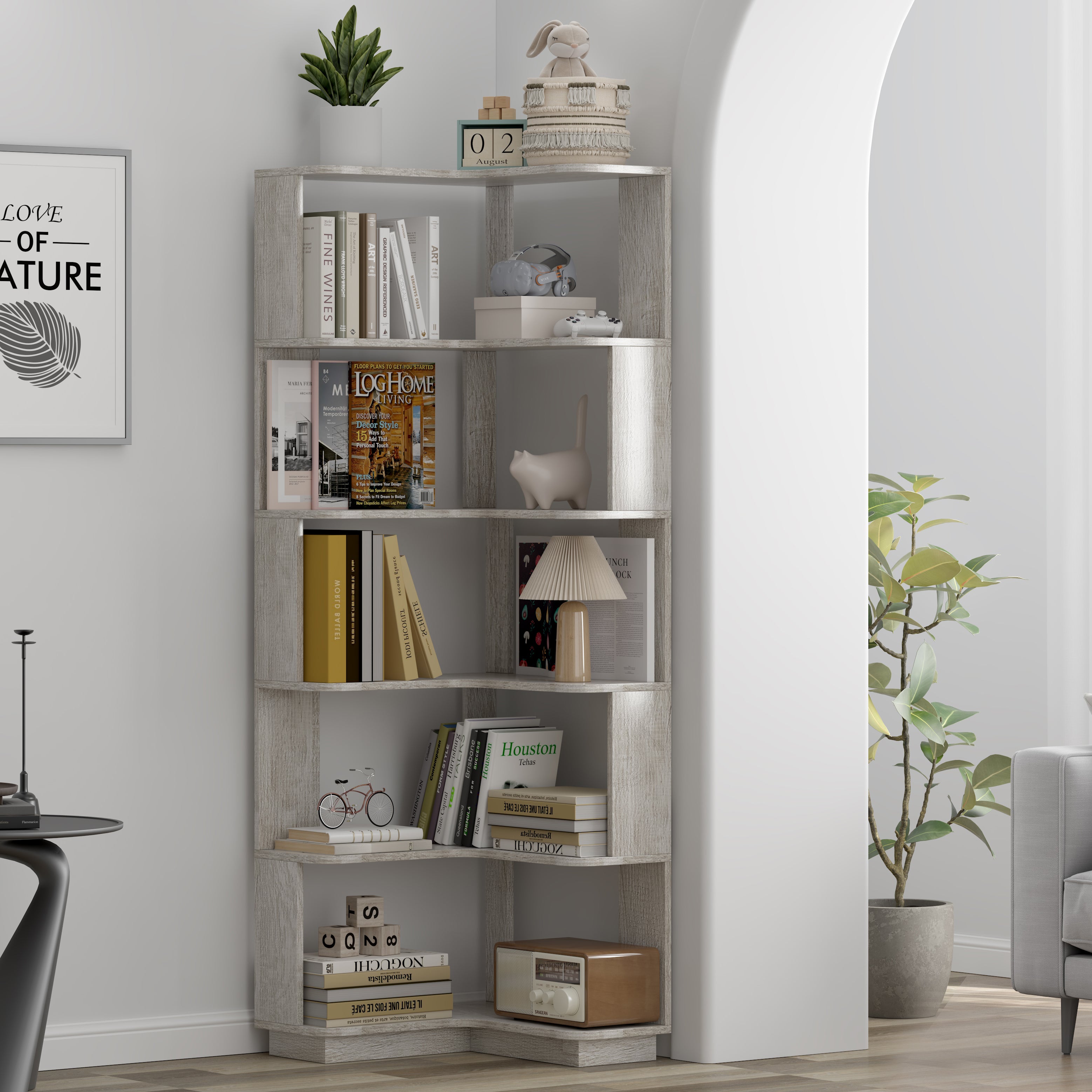 Agora 65" 6-Tier L-Shaped Corner Bookshelf