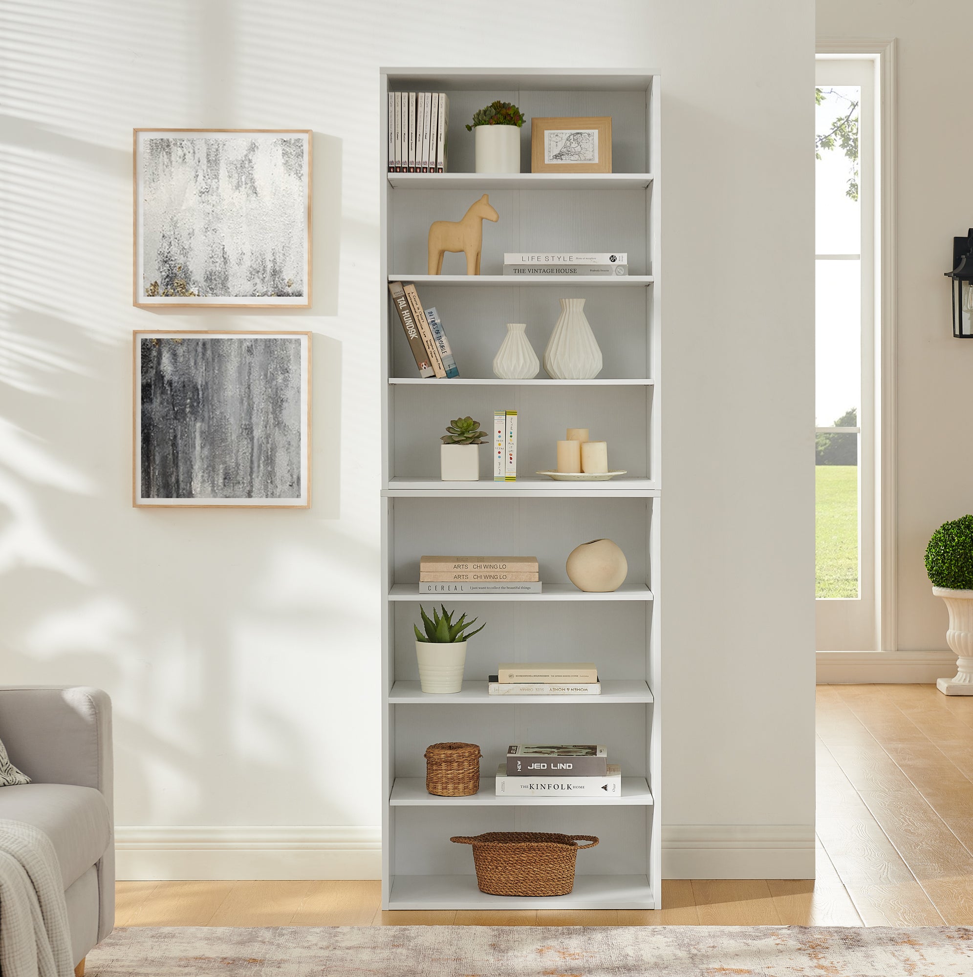 Alcove 71" 8-Tier Bookshelf Display Stand with Convertible Two-Tower Design