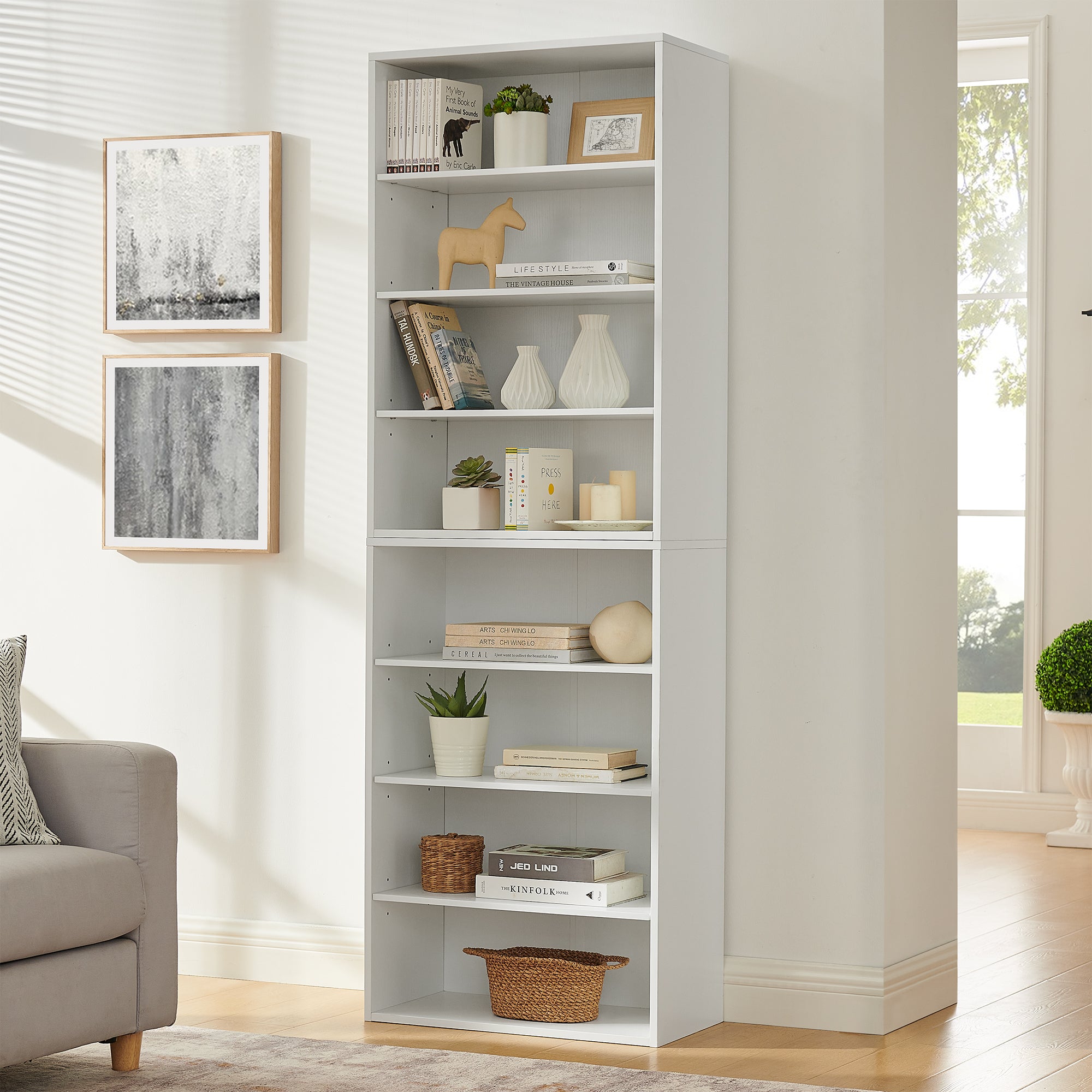 Alcove 71" 8-Tier Bookshelf Display Stand with Convertible Two-Tower Design