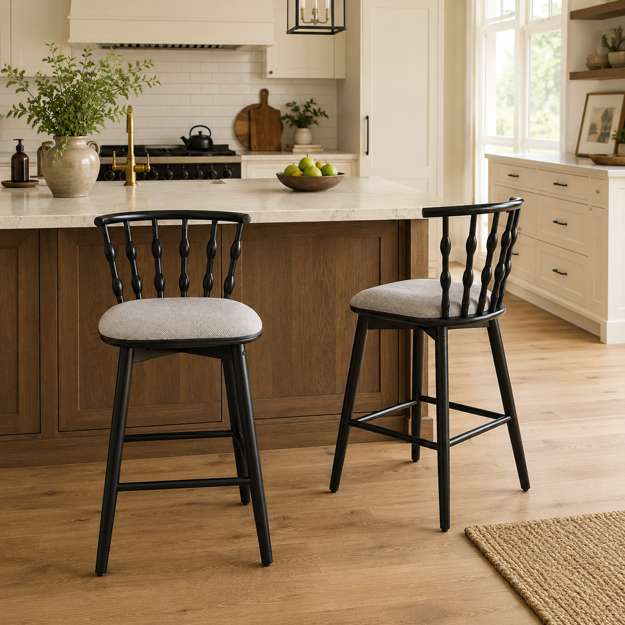 Alsace 29" Spindle Back Wooden Upholstered Bar Stools Set of 2