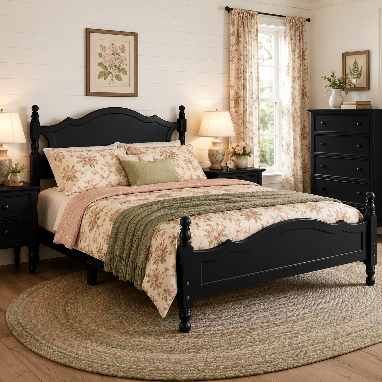 Amelie Full Solid Pine Wood Platform Bed with Scalloped Headboard