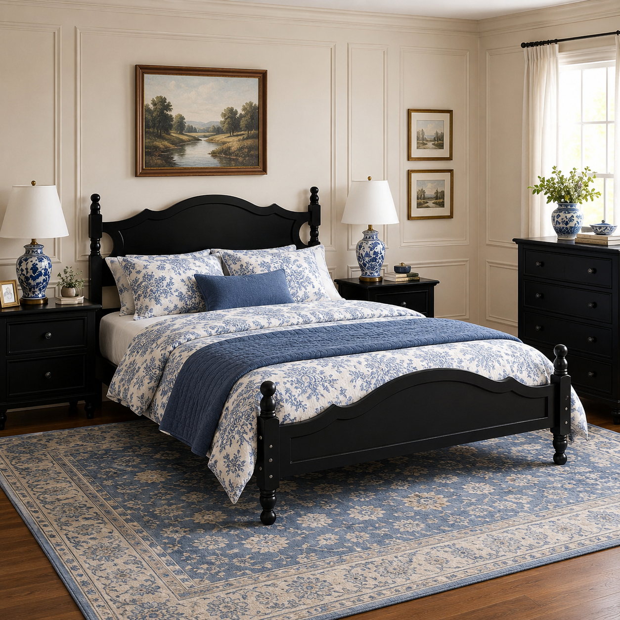 Amelie Full Solid Pine Wood Platform Bed with Scalloped Headboard