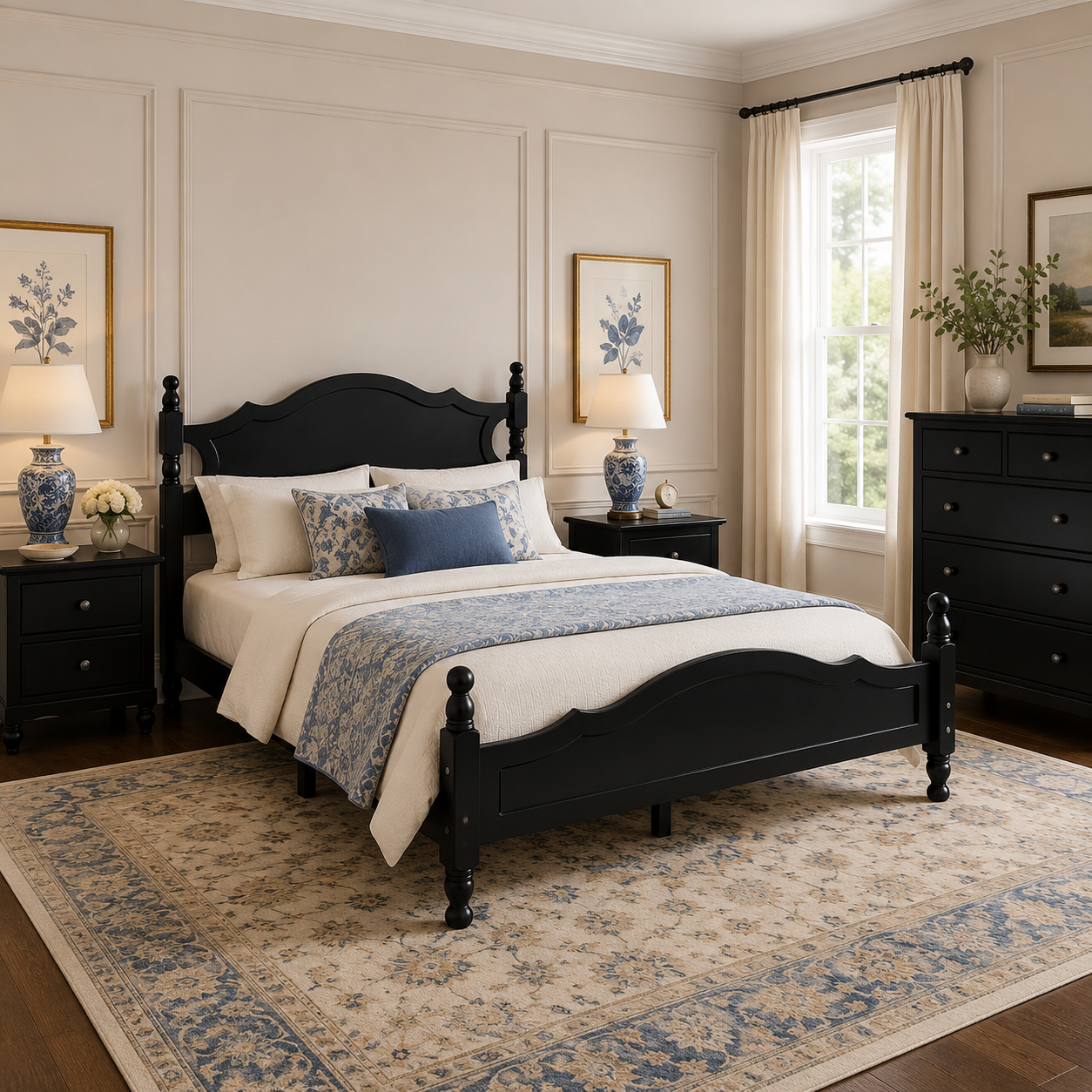 Amelie Full Solid Pine Wood Platform Bed with Scalloped Headboard