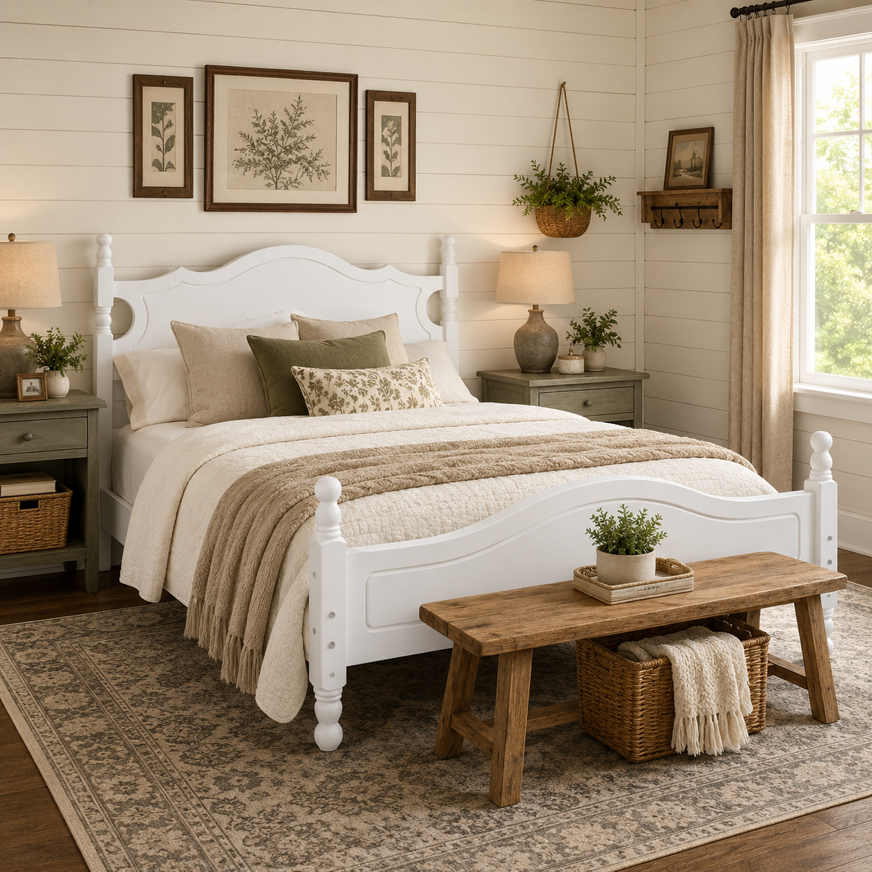 Amelie Full Solid Pine Wood Platform Bed with Scalloped Headboard