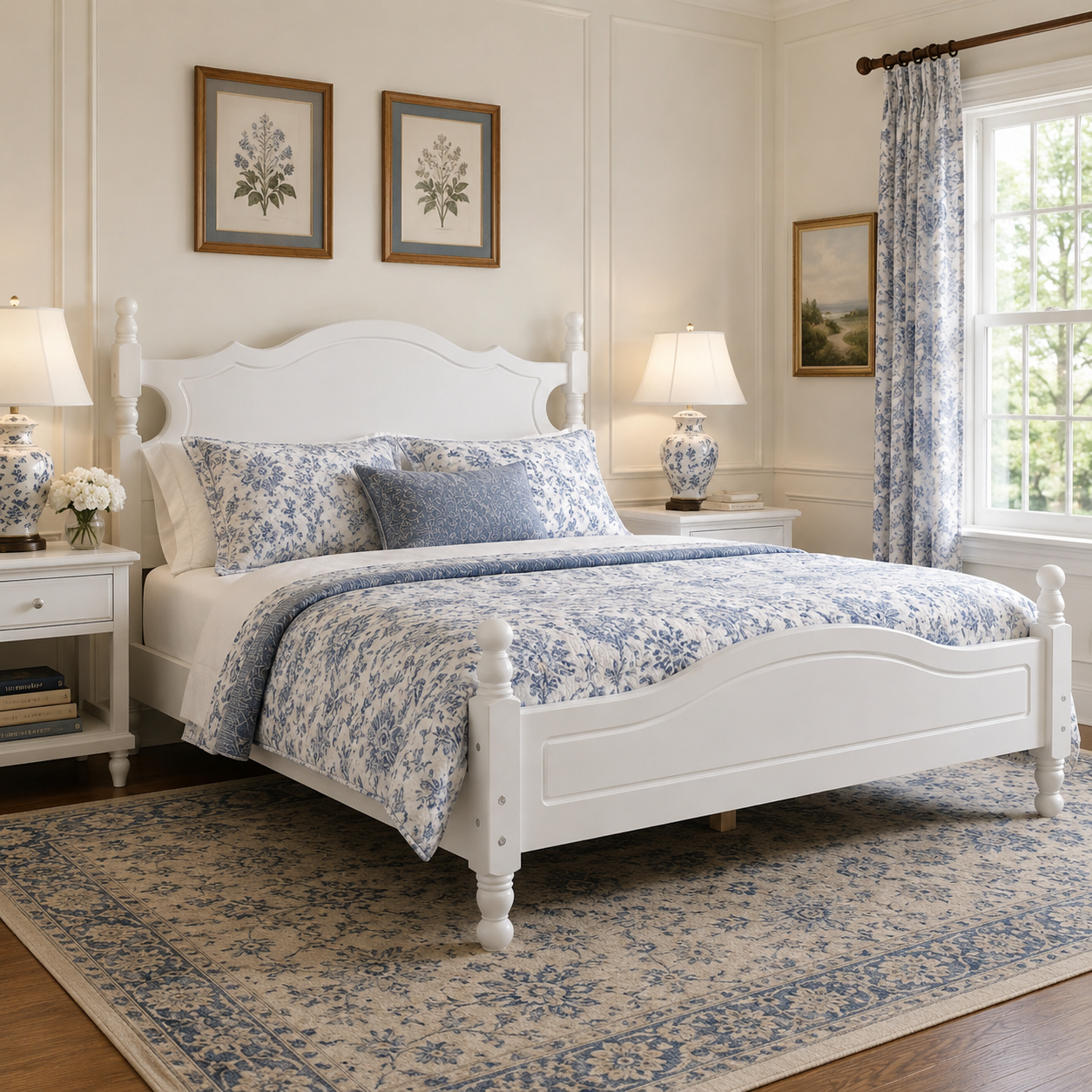 Amelie Full Solid Pine Wood Platform Bed with Scalloped Headboard