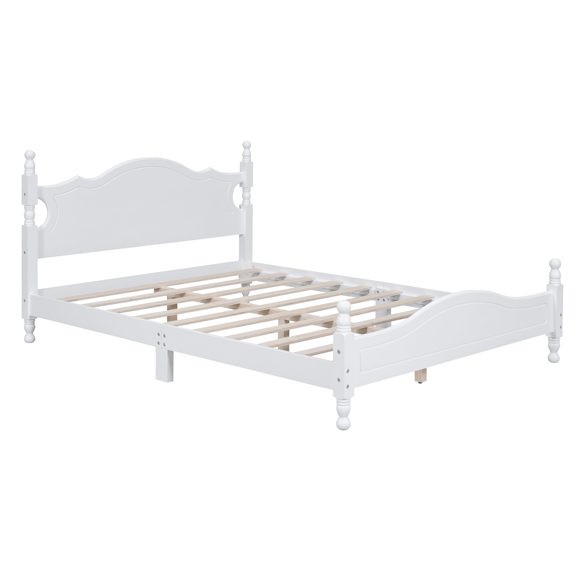 Amelie Queen Solid Pine Wood Platform Bed with Scalloped Headboard