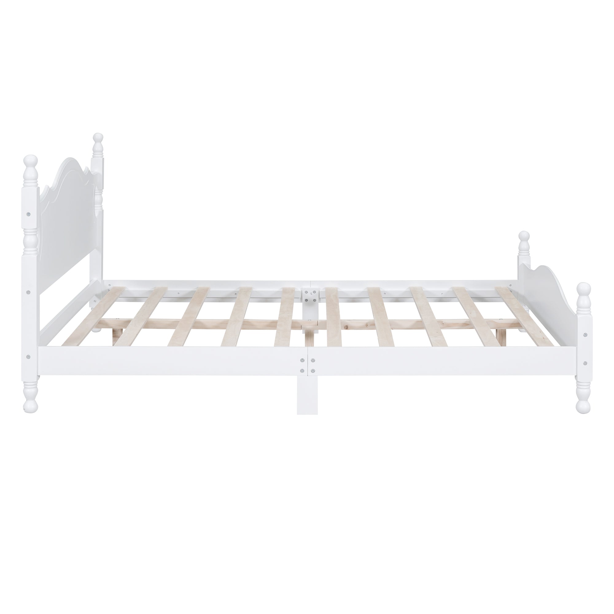 Amelie Queen Solid Pine Wood Platform Bed with Scalloped Headboard