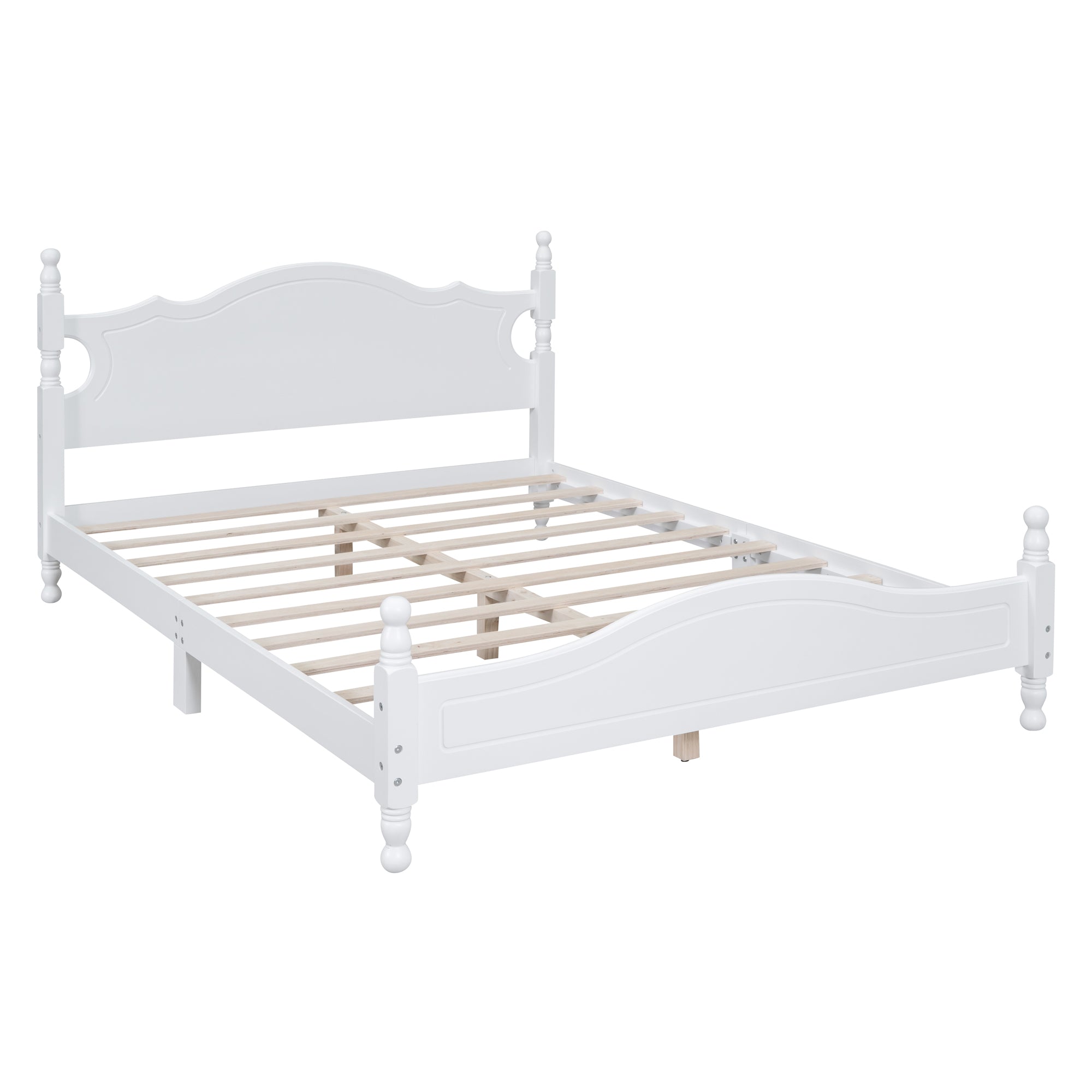 Amelie Queen Solid Pine Wood Platform Bed with Scalloped Headboard
