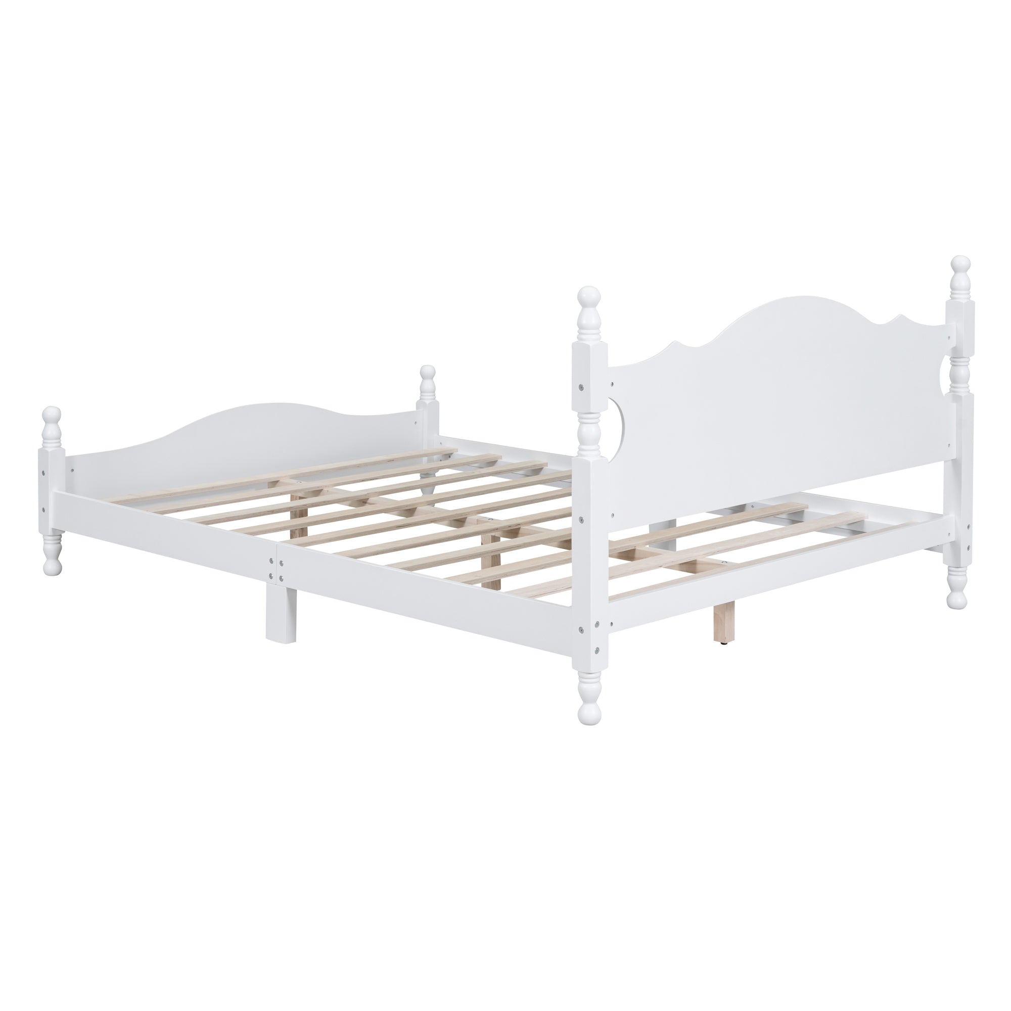 Amelie Queen Solid Pine Wood Platform Bed with Scalloped Headboard