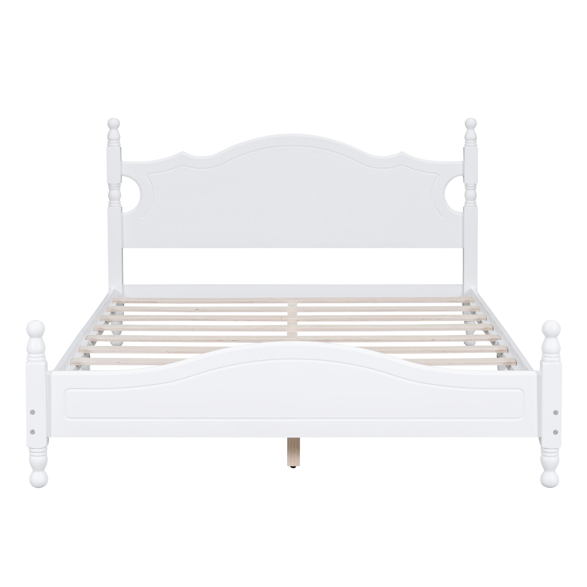 Amelie Queen Solid Pine Wood Platform Bed with Scalloped Headboard